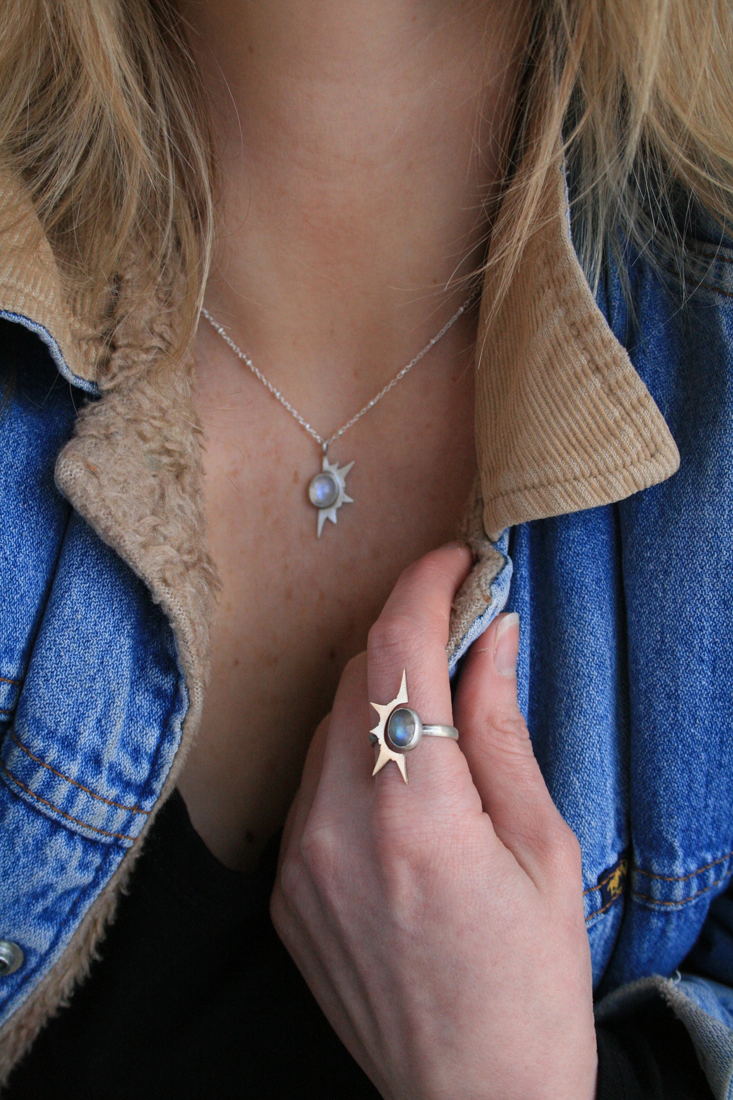 Moonstone Solar Eclipse Ring / Size 6.25-7