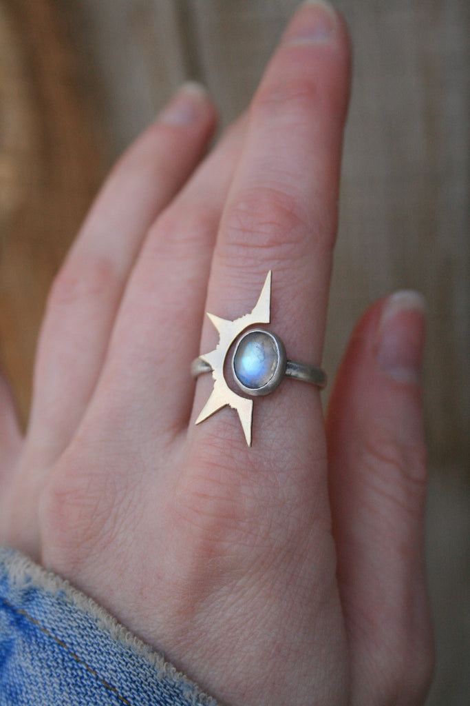 Moonstone Solar Eclipse Ring / Size 6.25-7