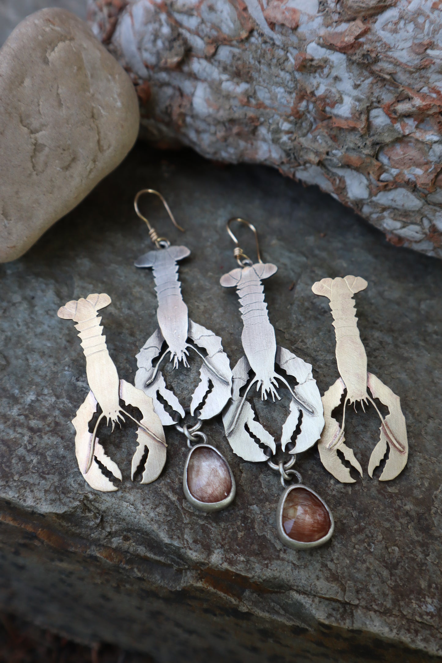 Lobster + Quartz Earrings