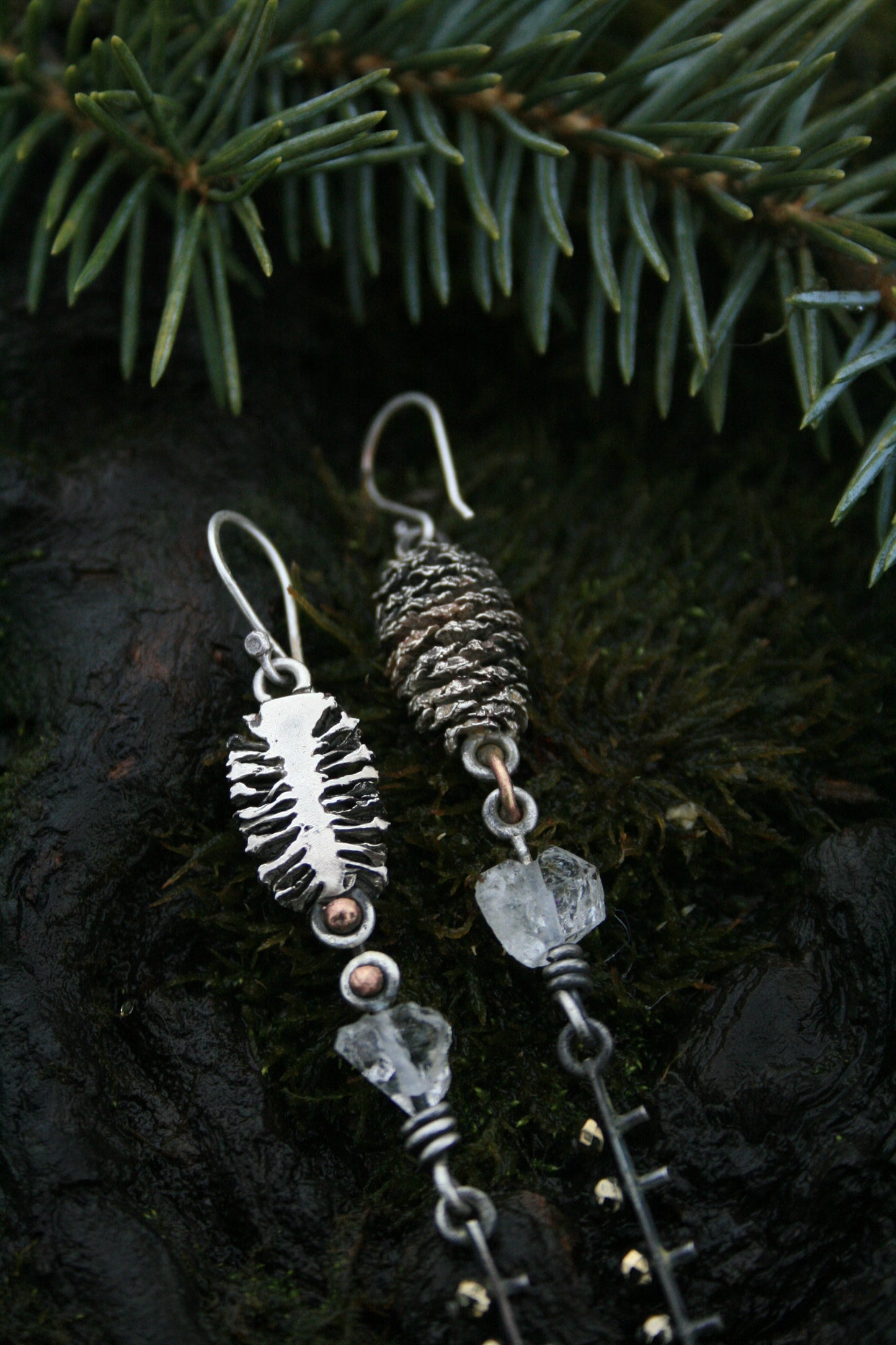 Pinecone + Herkimer Diamond Earrings