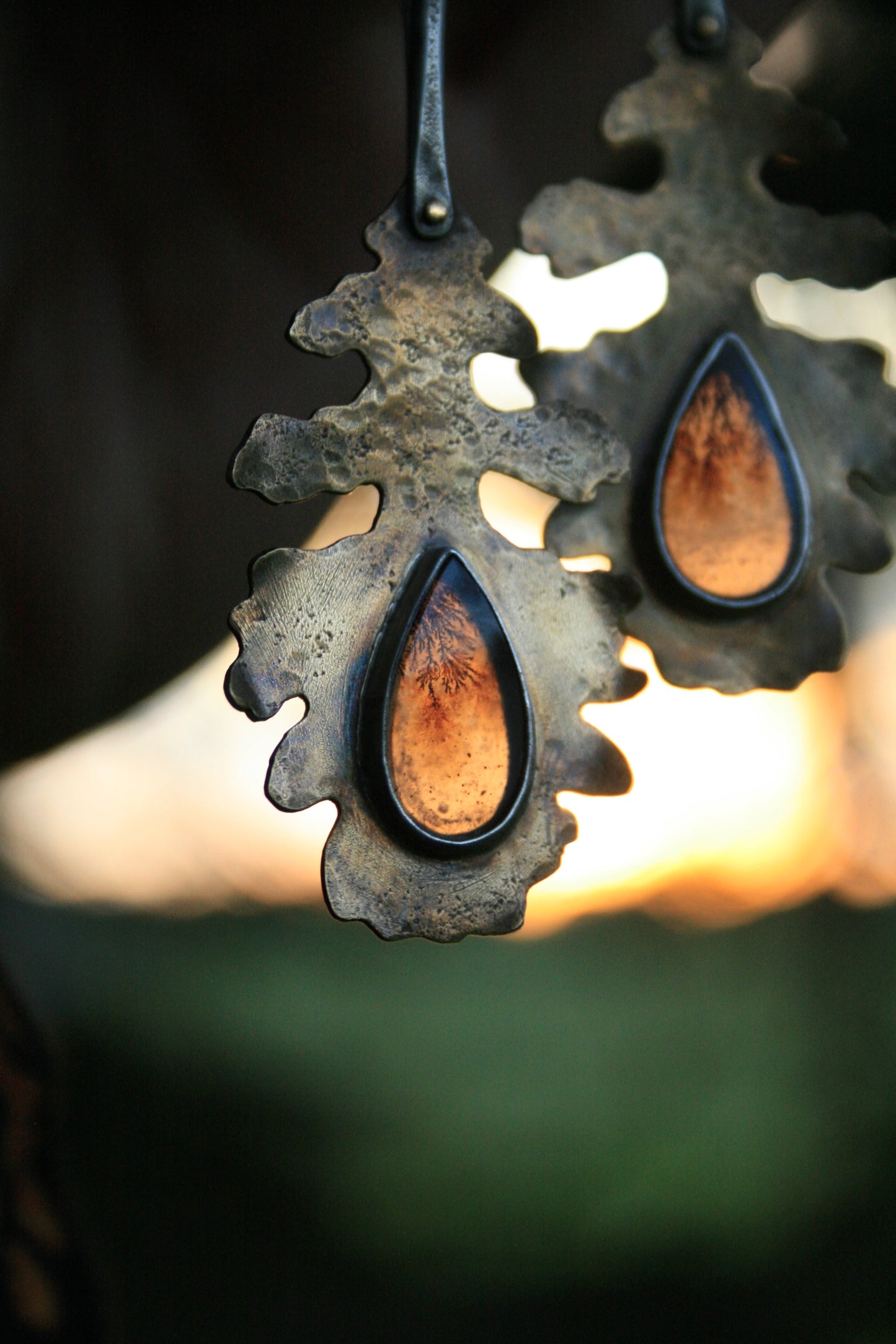 Bur Oak + Dendritic Agate Earrings