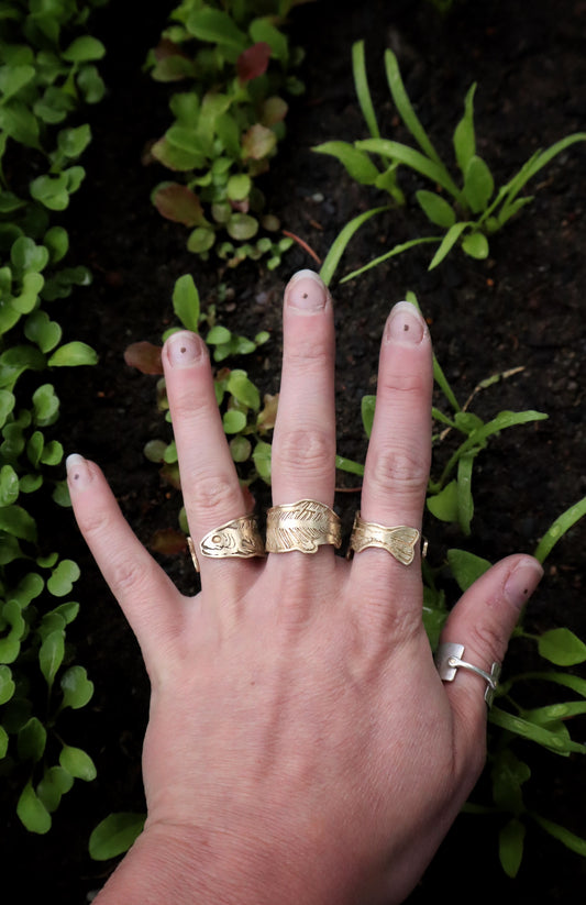 BRONZE Set of 3 Fish Fossil Rings