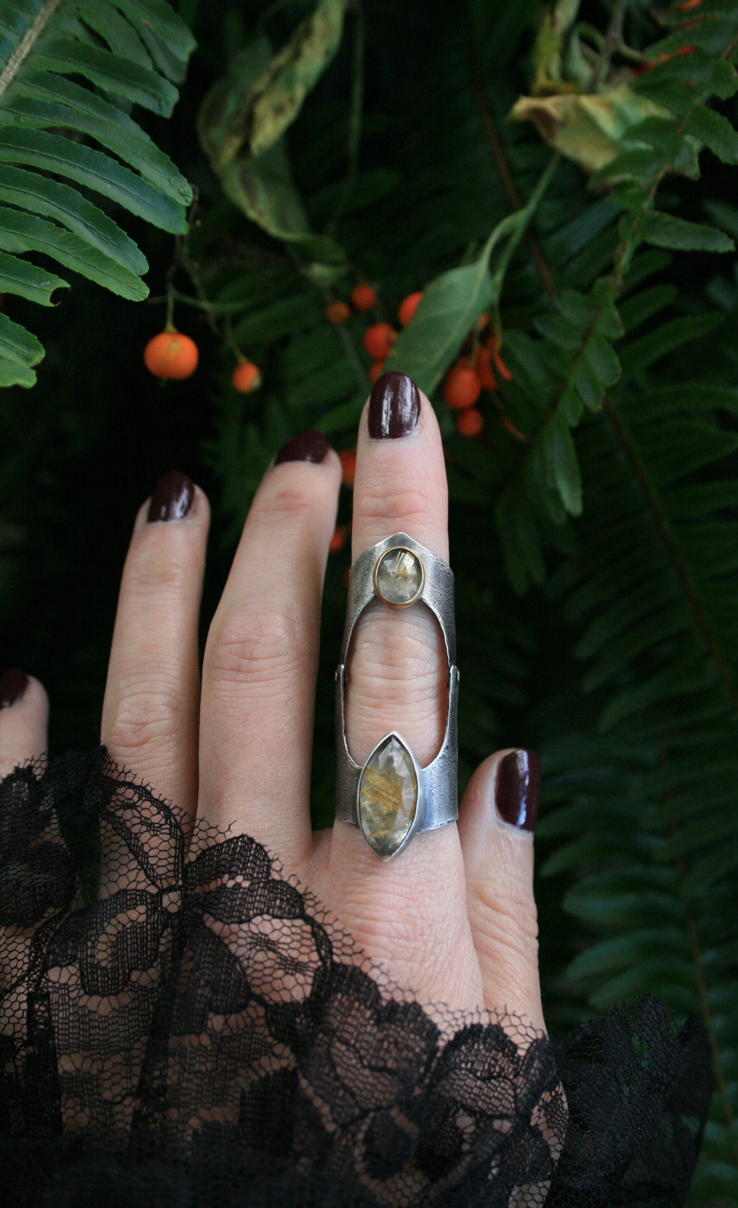 Rutilated Quartz Knuckle Ring