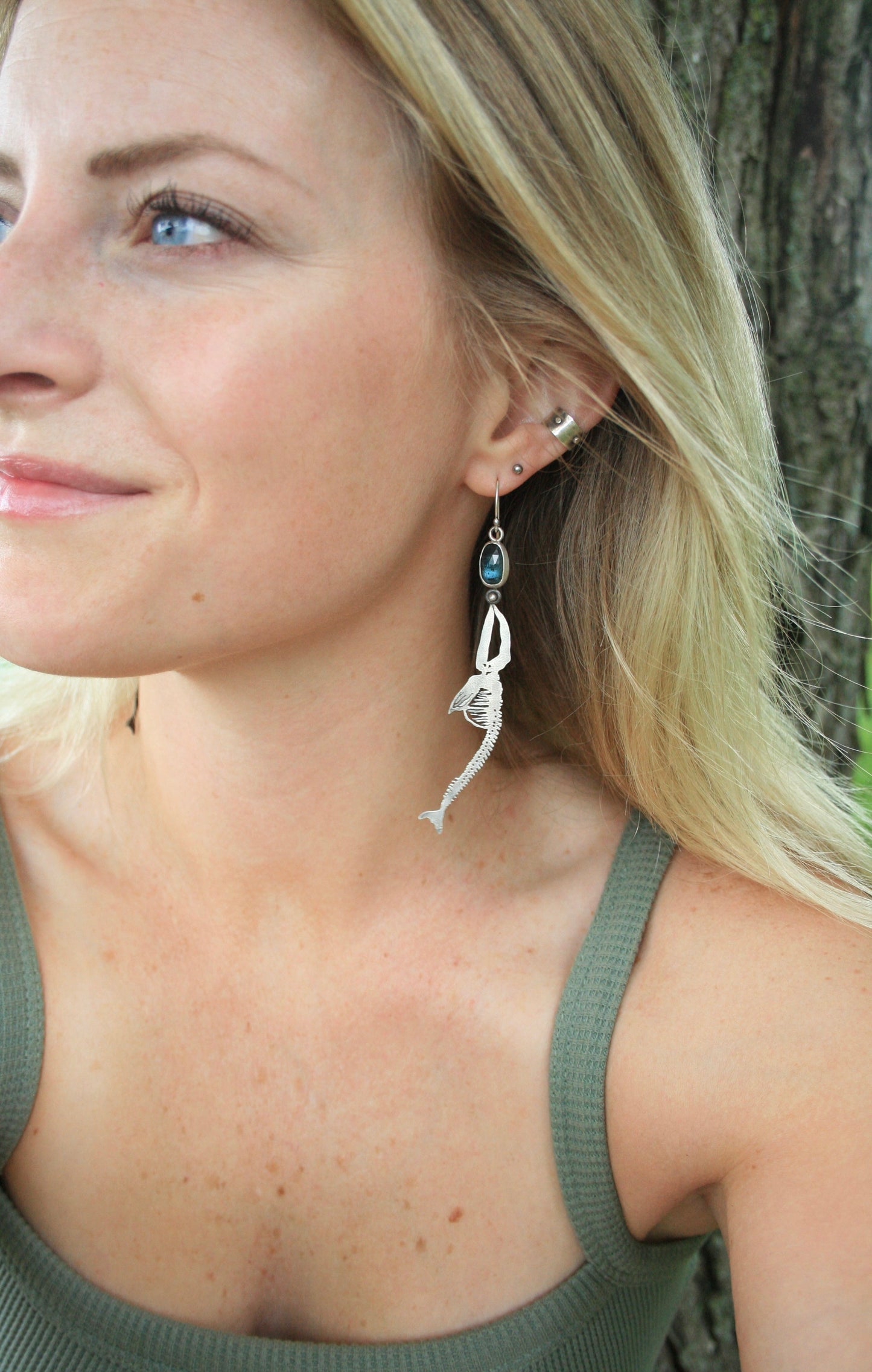 Kyanite + Whale Skeleton Earrings