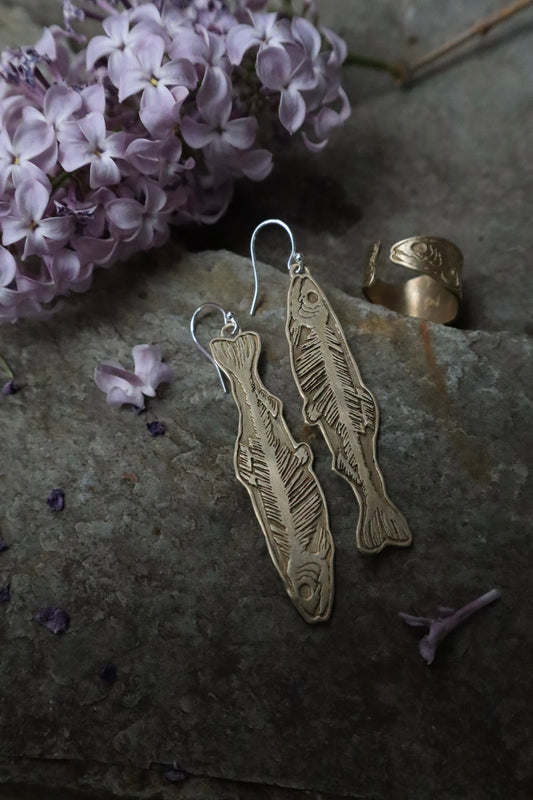 BRONZE Fish Fossil Earrings
