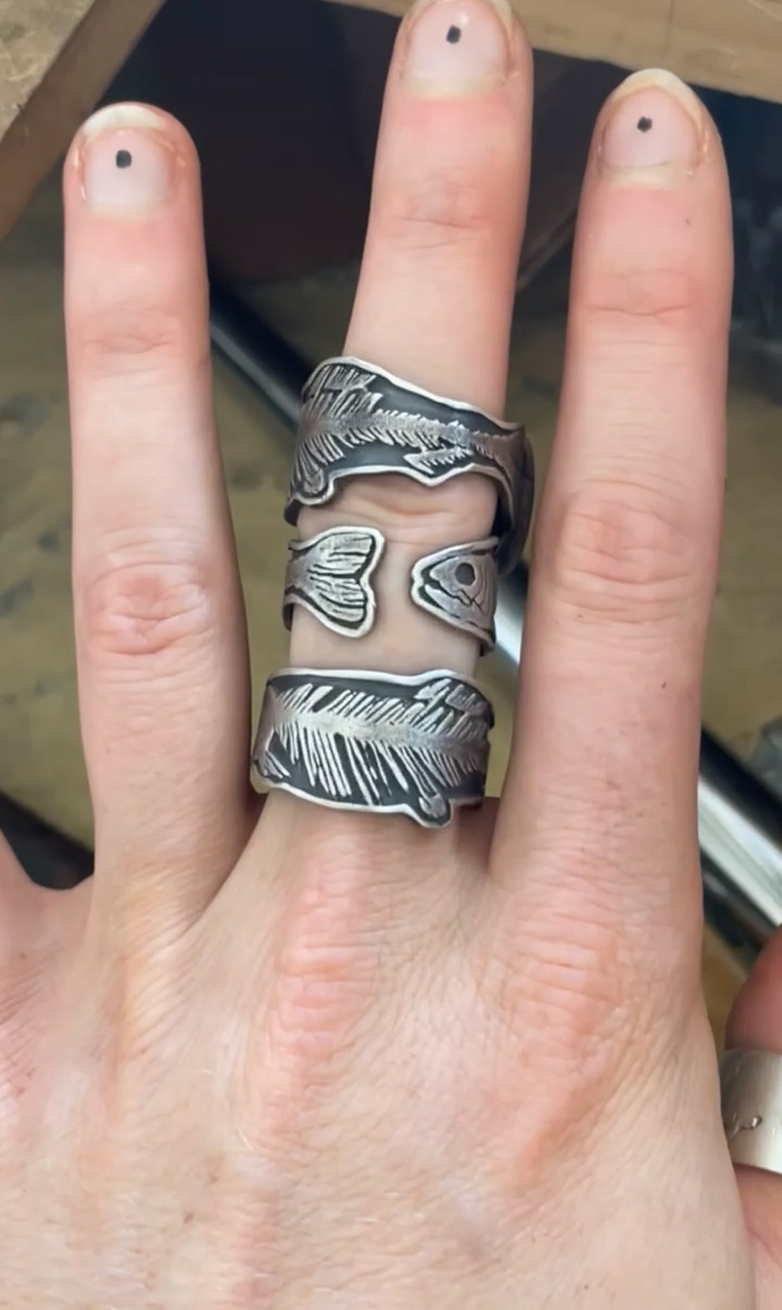 BRONZE Set of 3 Fish Fossil Rings