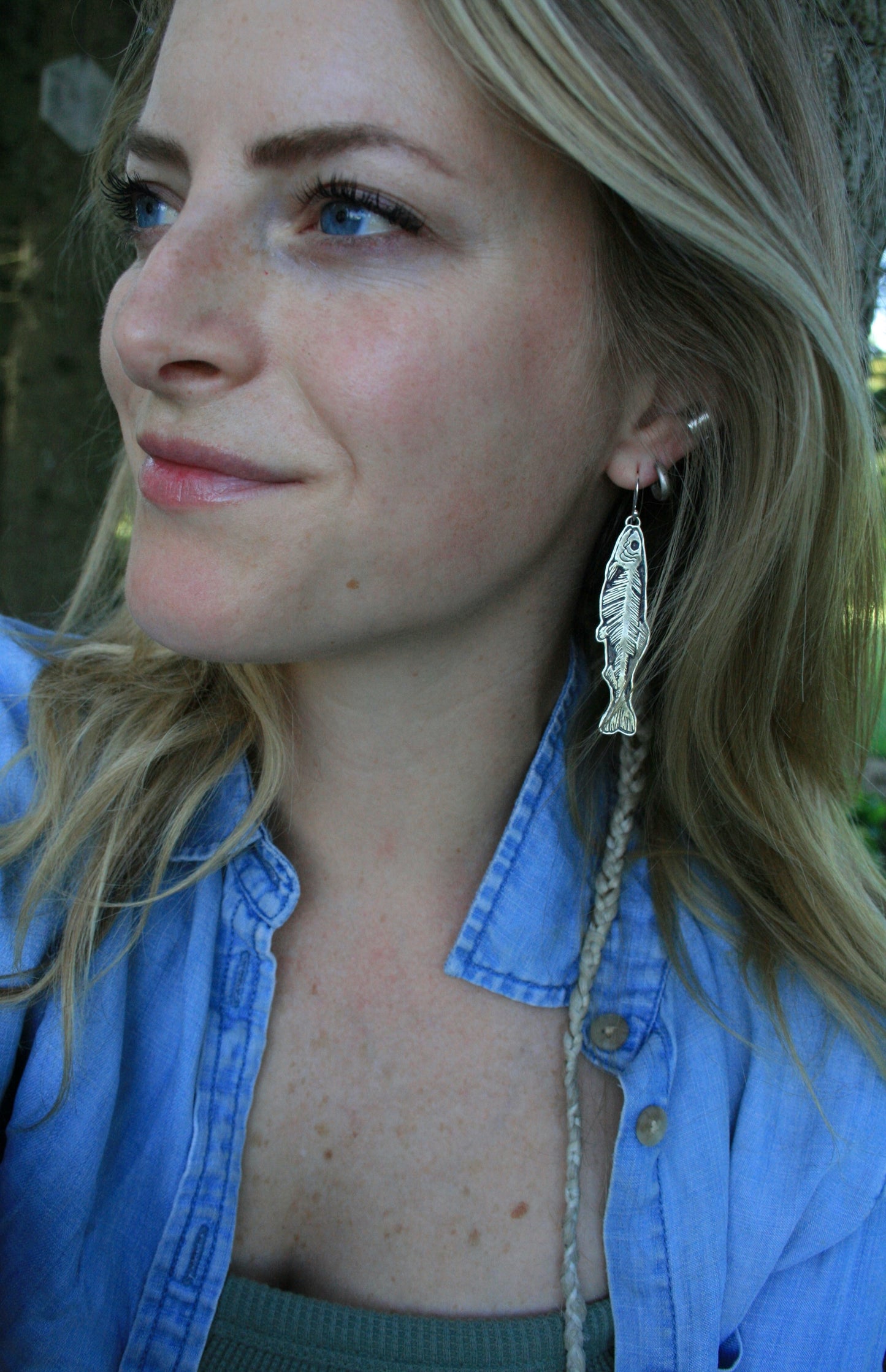 BRONZE Fish Fossil Earrings