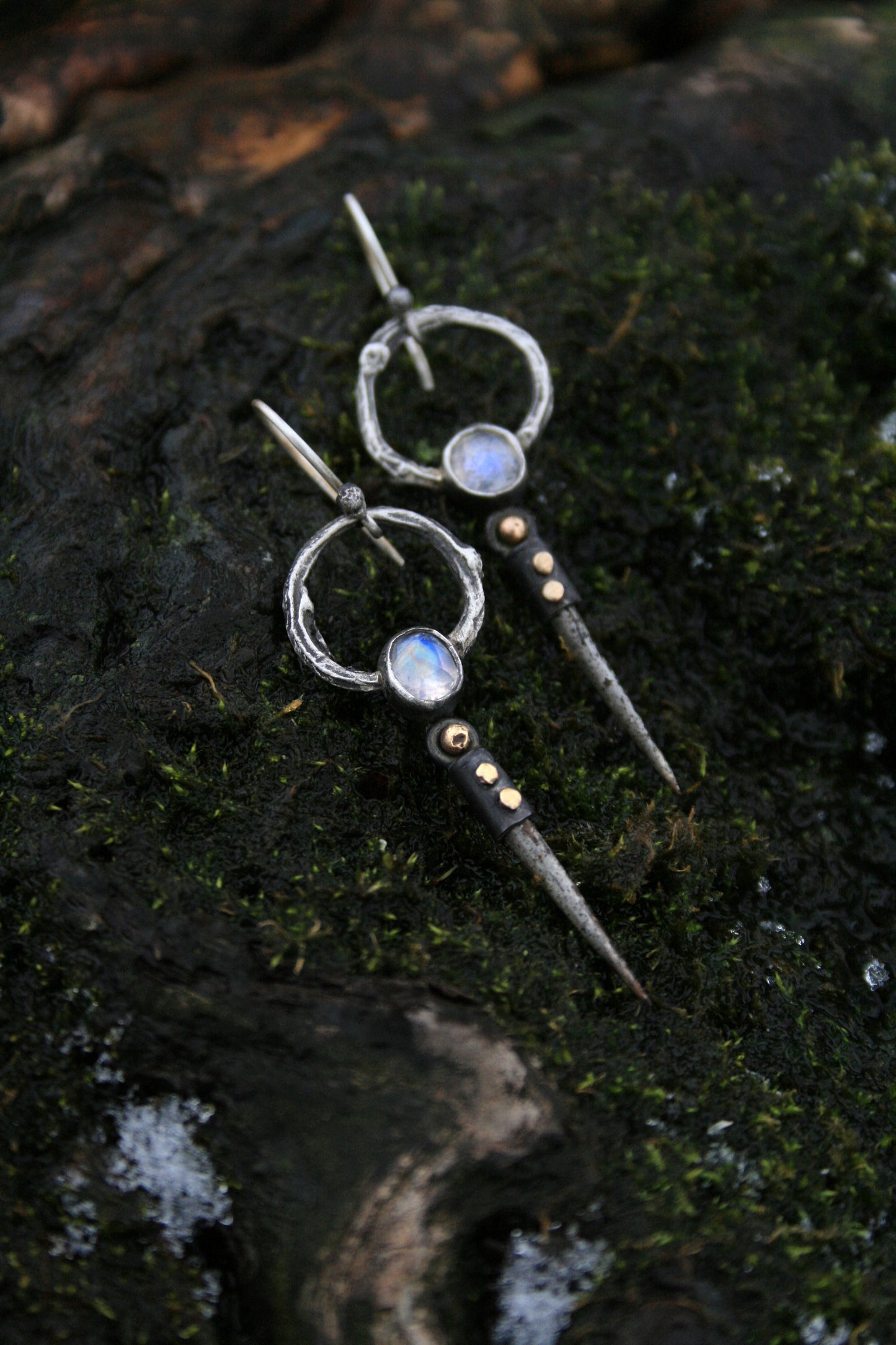 Locust Thorn + Moonstone Earrings