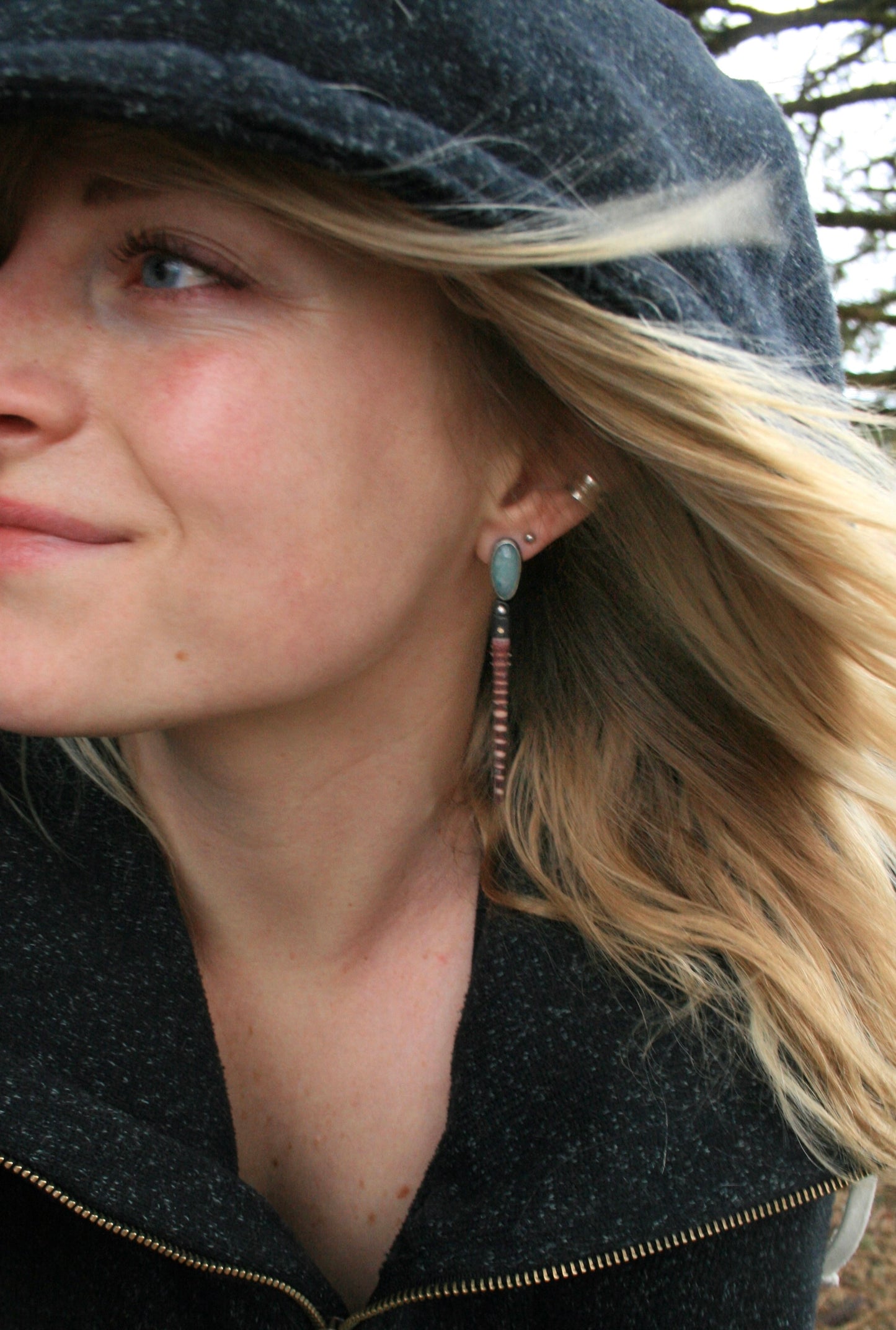 Sea Urchin + Aquamarine Studs (fragile!)