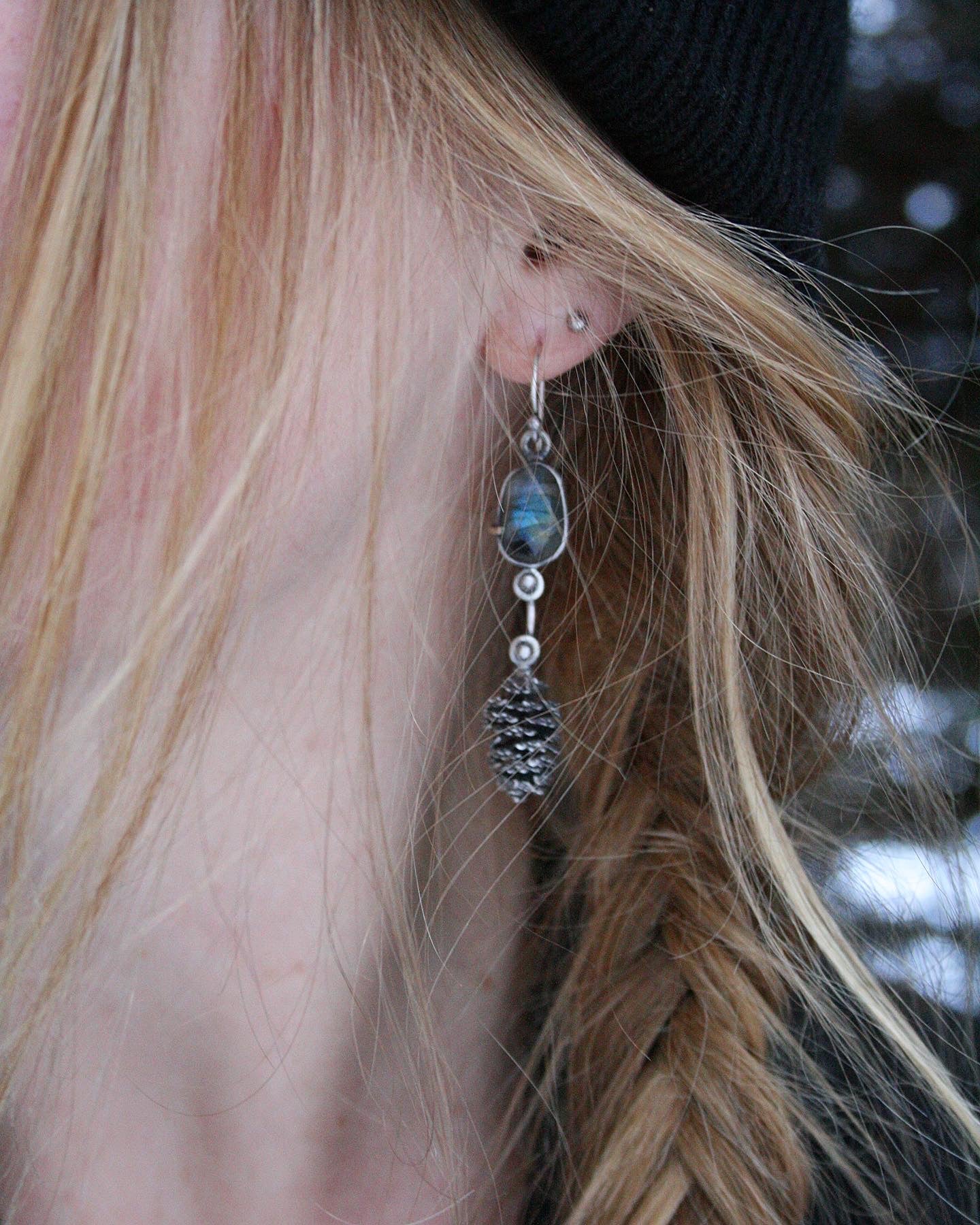 Labradorite + Pinecone Earrings