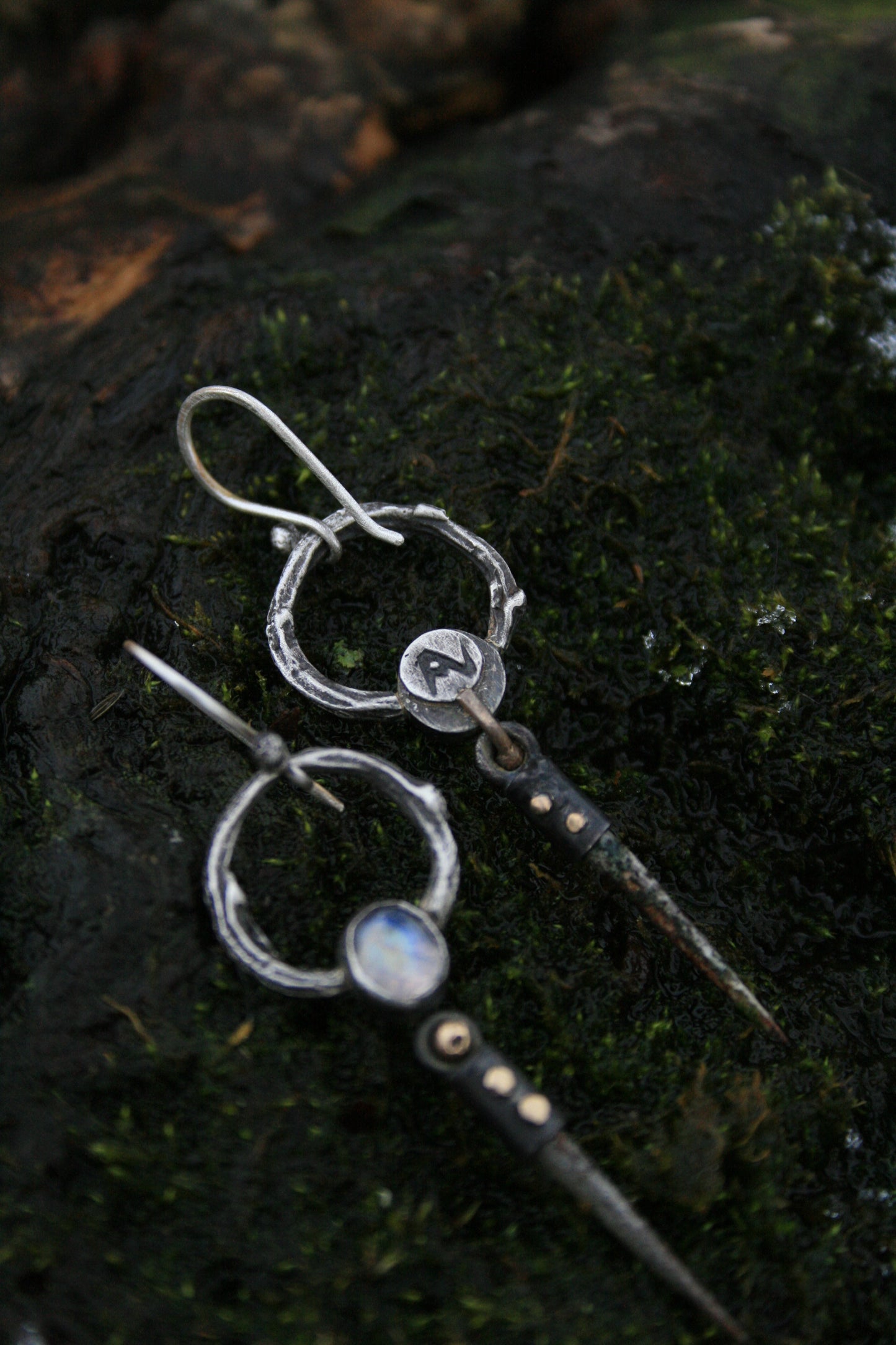 Locust Thorn + Moonstone Earrings