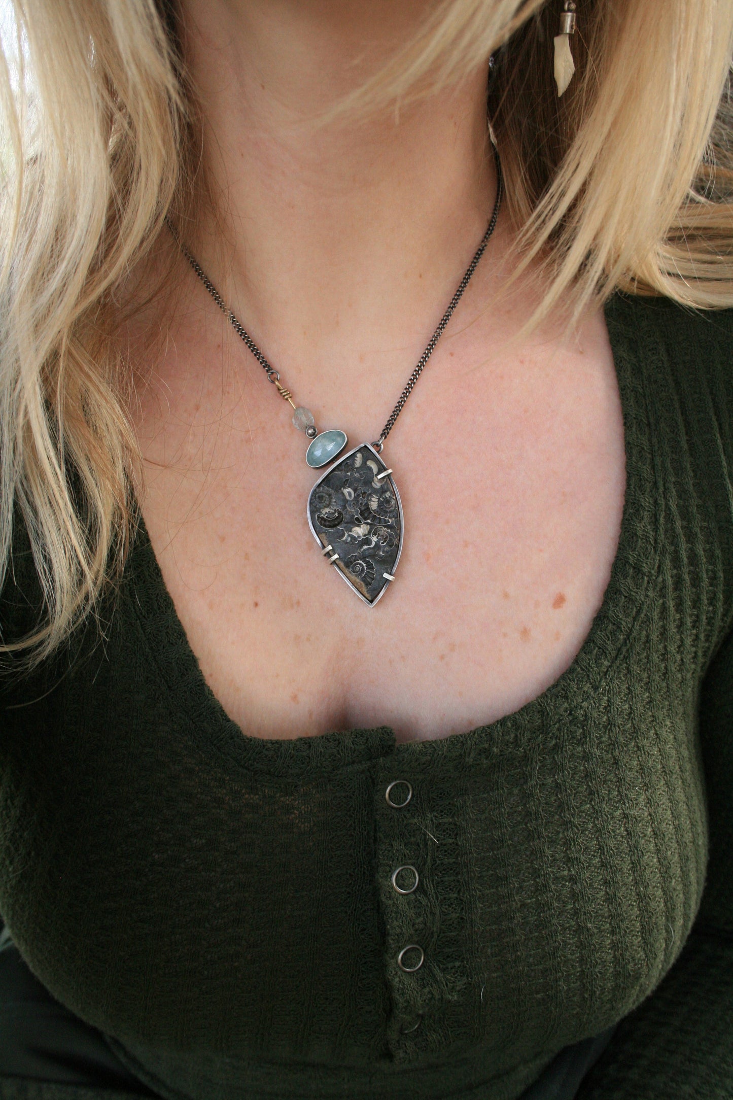 Ammonite + Aquamarine Necklace