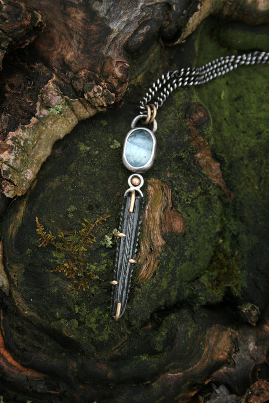 Sting Ray Fossil + Aquamarine Necklace