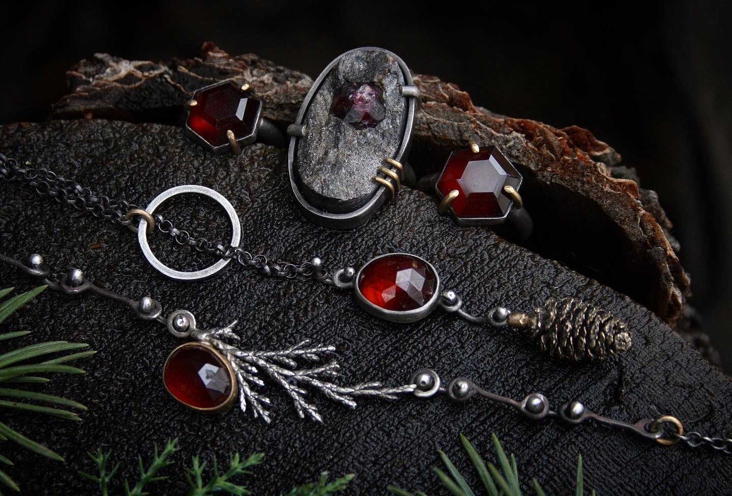 Garnet Pinecone Lariat