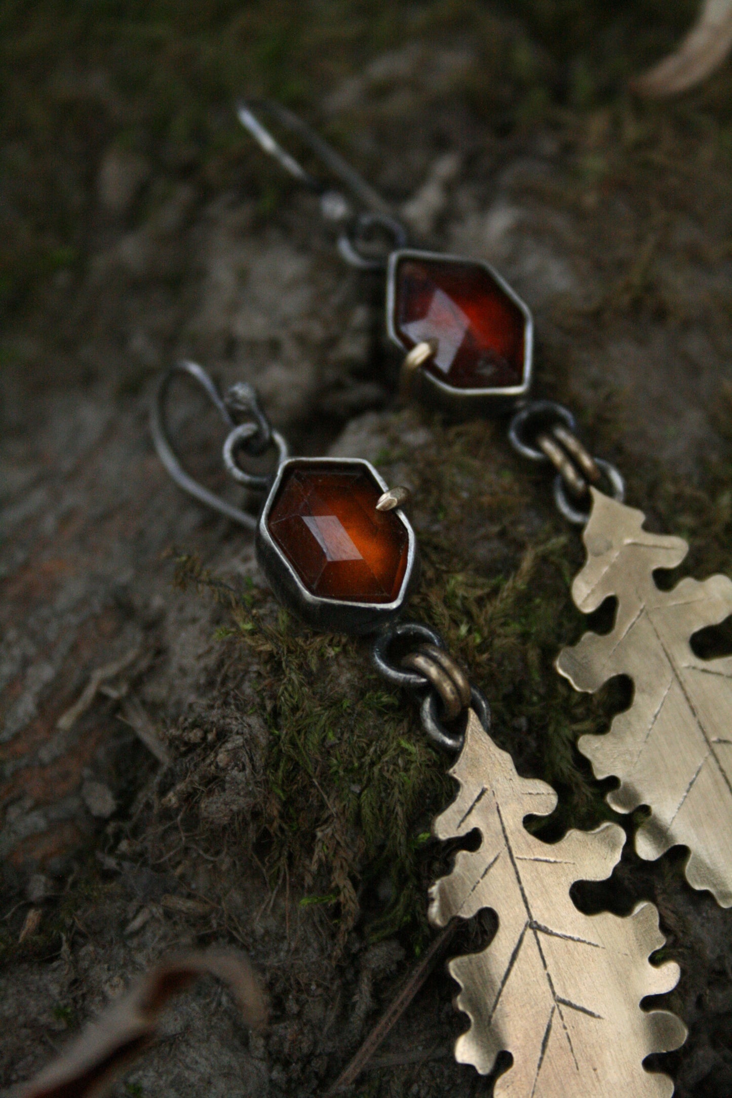 Garnet + Bur Oak Earrings