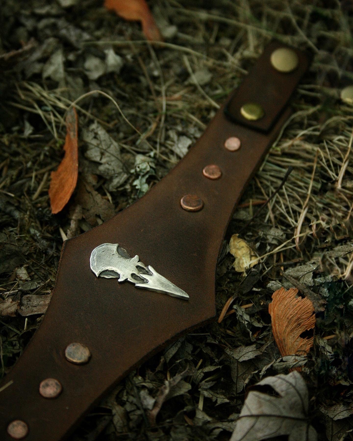 Corvid Skull Leather Bracelet