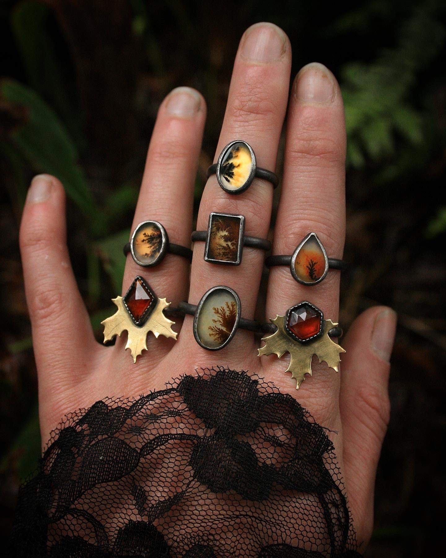 Garnet Maple Leaf Rings