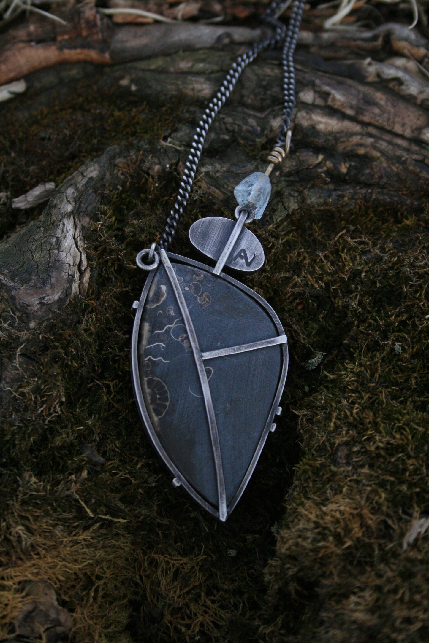 Ammonite + Aquamarine Necklace