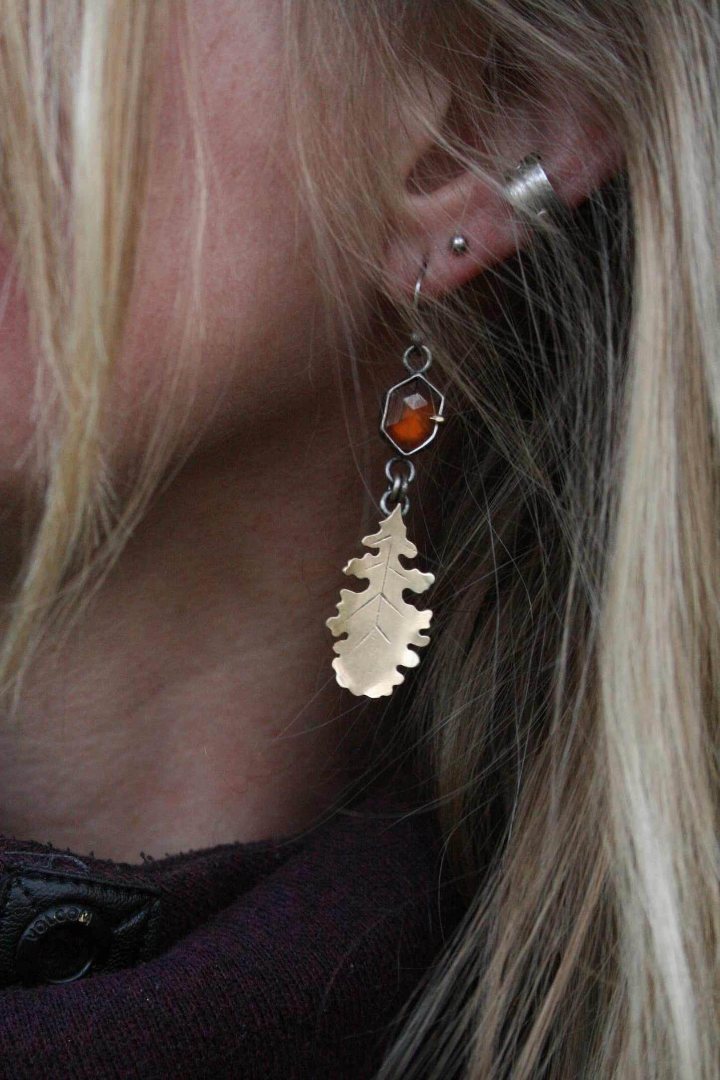 Garnet + Bur Oak Earrings