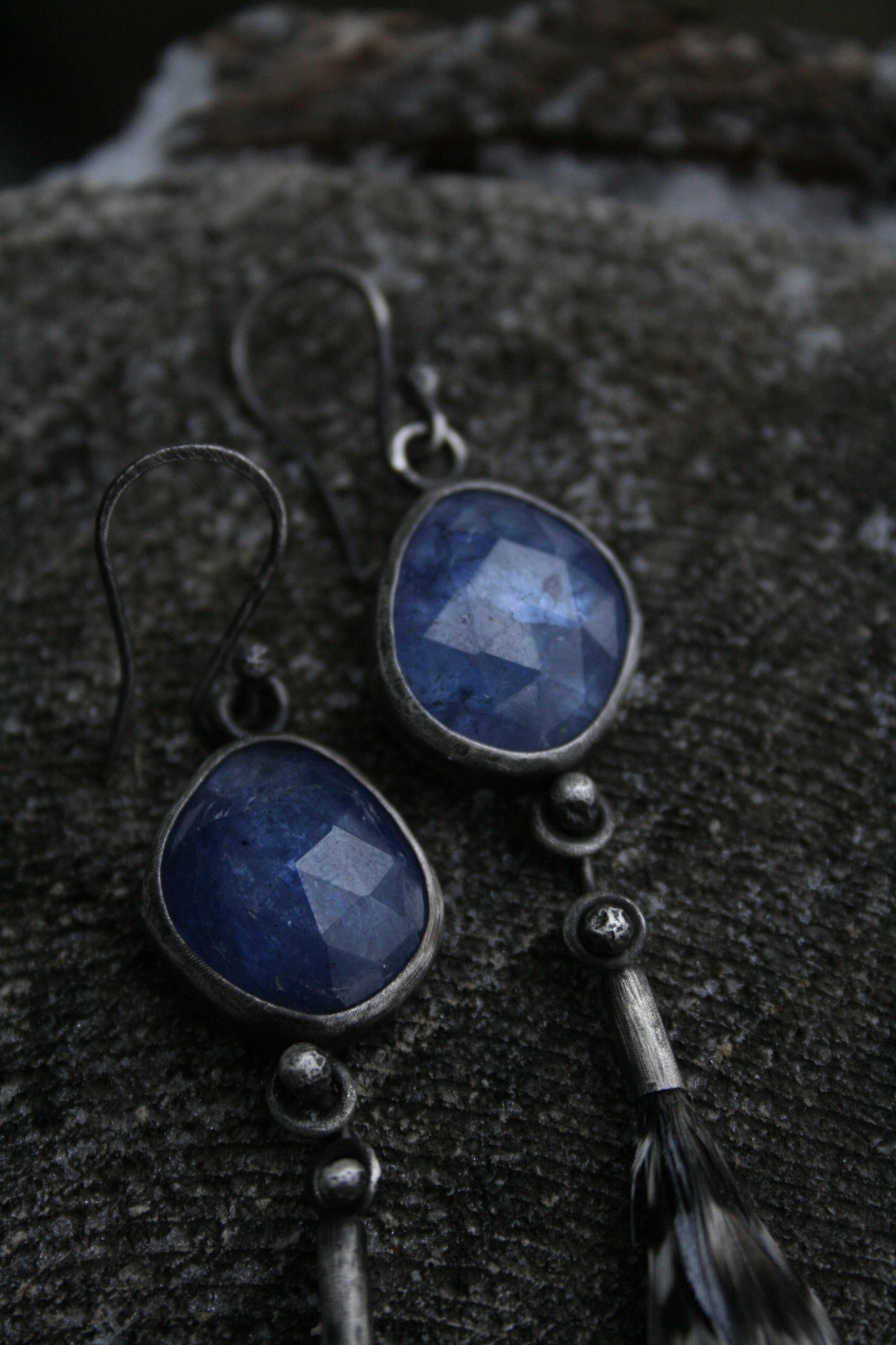 Tanzanite + Feather Earrings