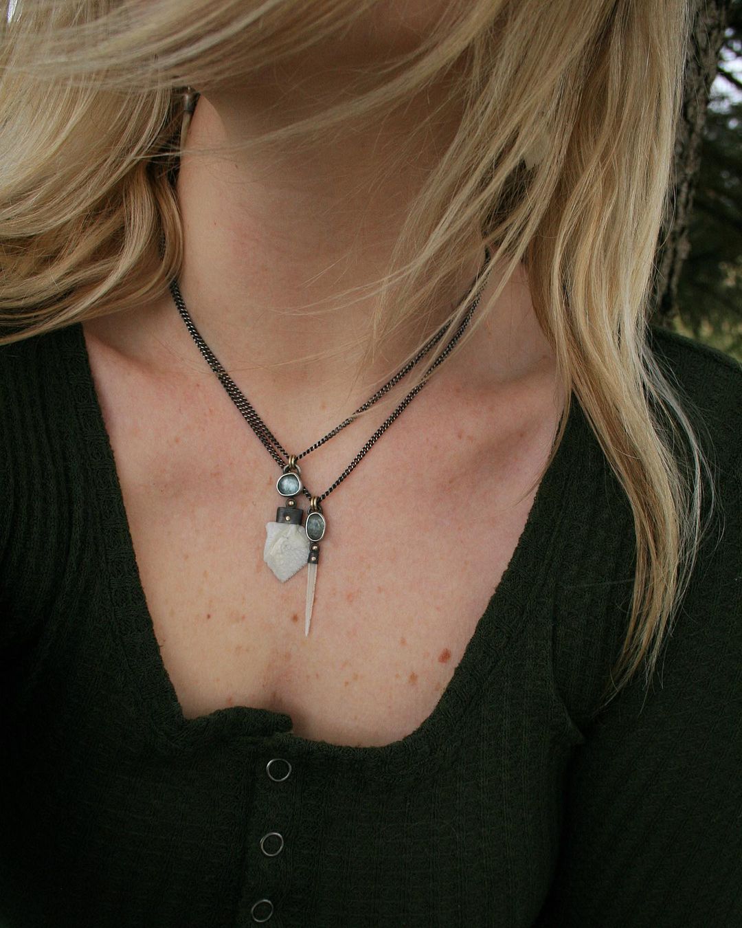 Bone + Aquamarine Necklaces