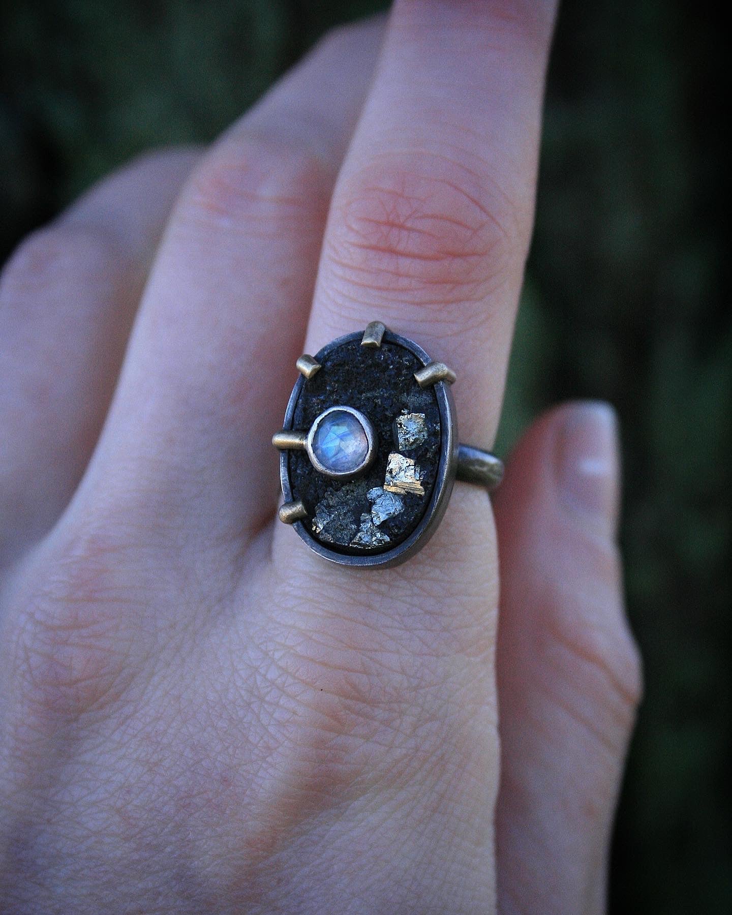 Pyrite + Moonstone Ring // 6.25-6.5