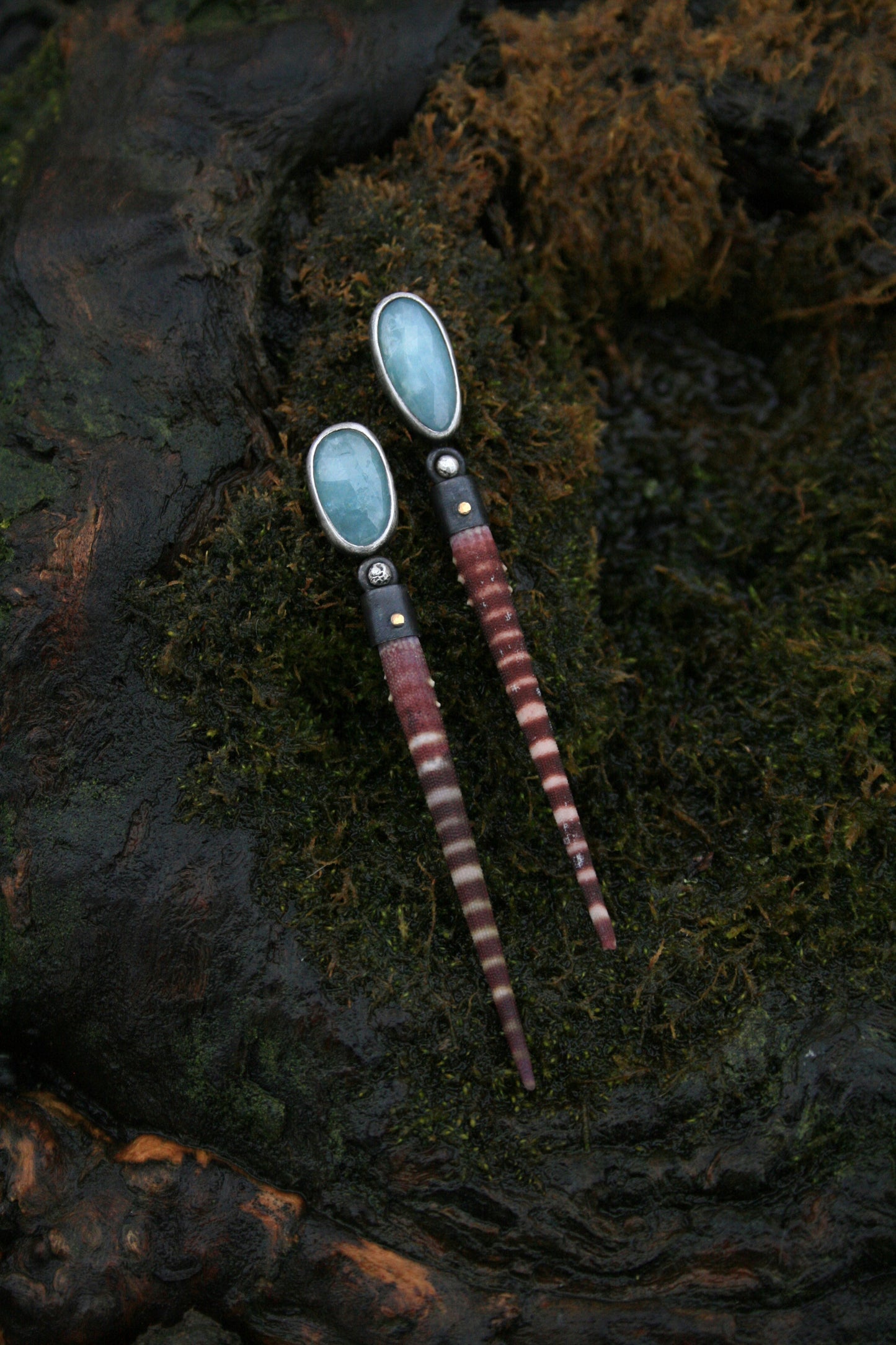 Sea Urchin + Aquamarine Studs (fragile!)