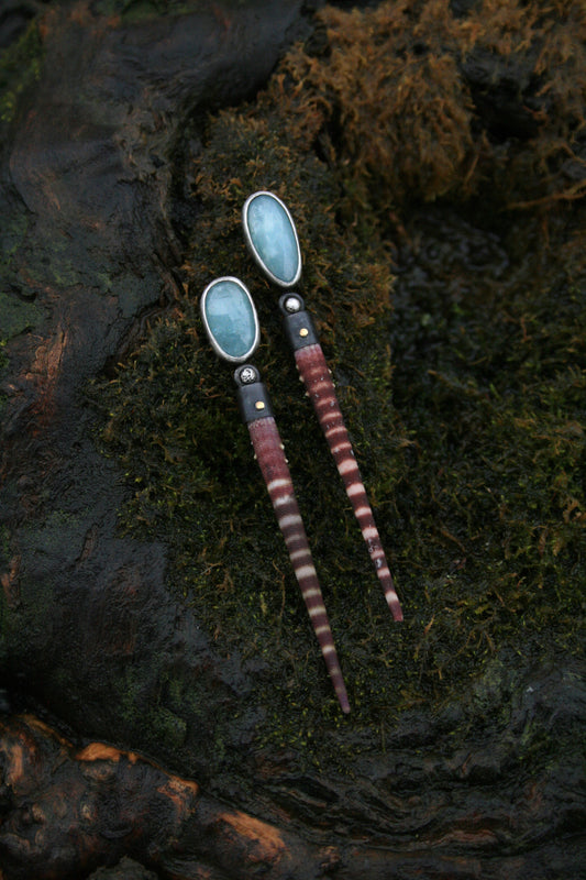 Sea Urchin + Aquamarine Studs (fragile!)