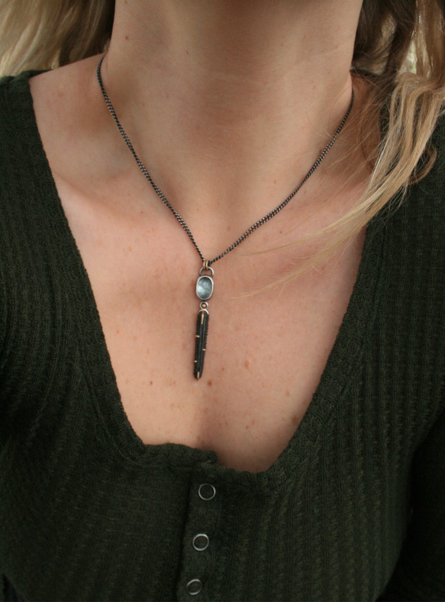 Sting Ray Fossil + Aquamarine Necklace