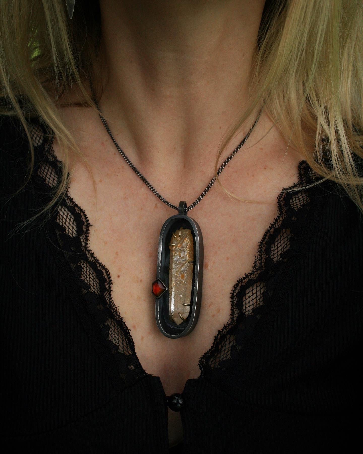 Blue Smoke Quartz + Garnet