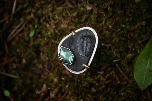 Trilobite + Labradorite Ring // Size 7.5