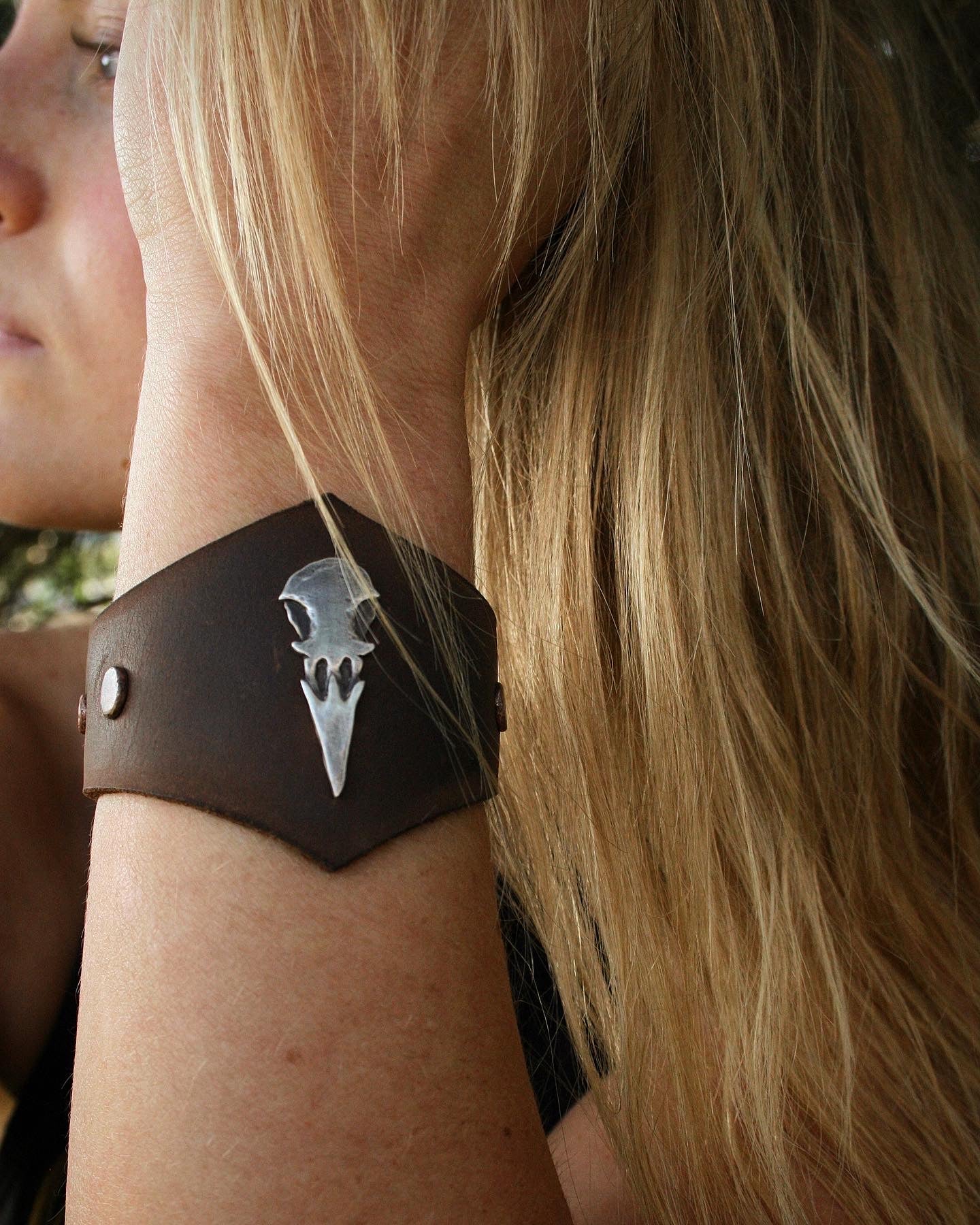 Corvid Skull Leather Bracelet