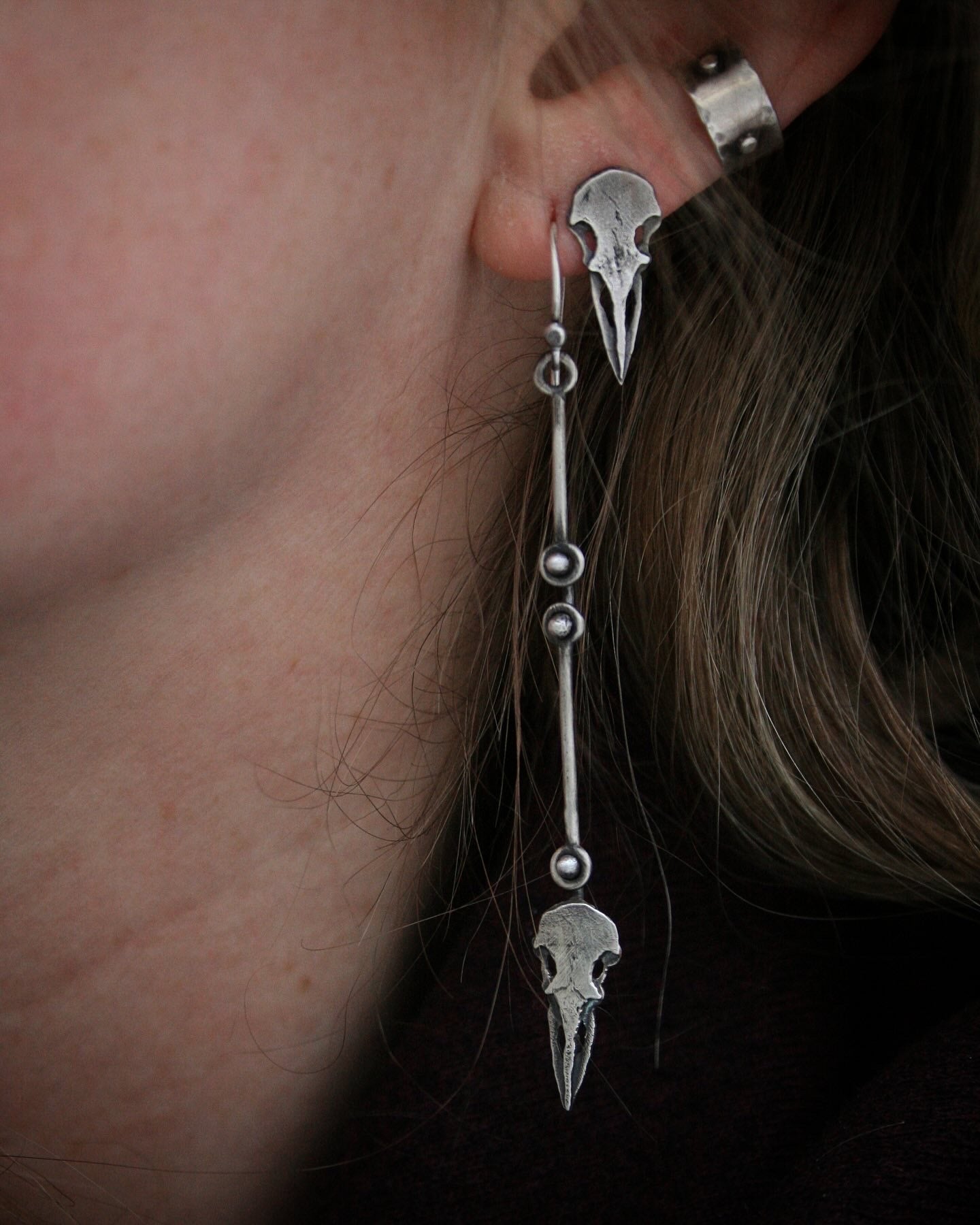 Long Raven Skull Dangles