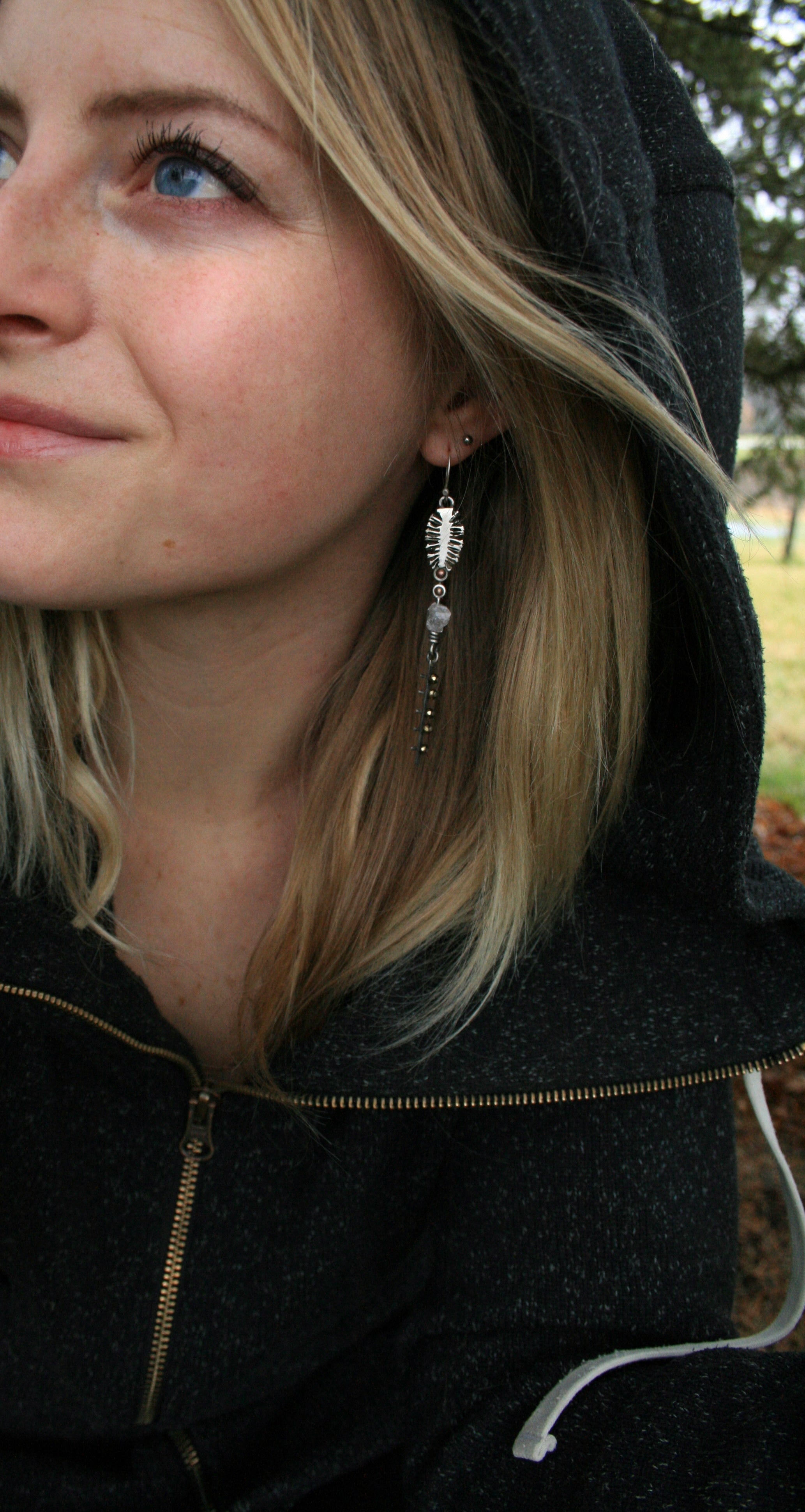 Pinecone + Herkimer Diamond Earrings