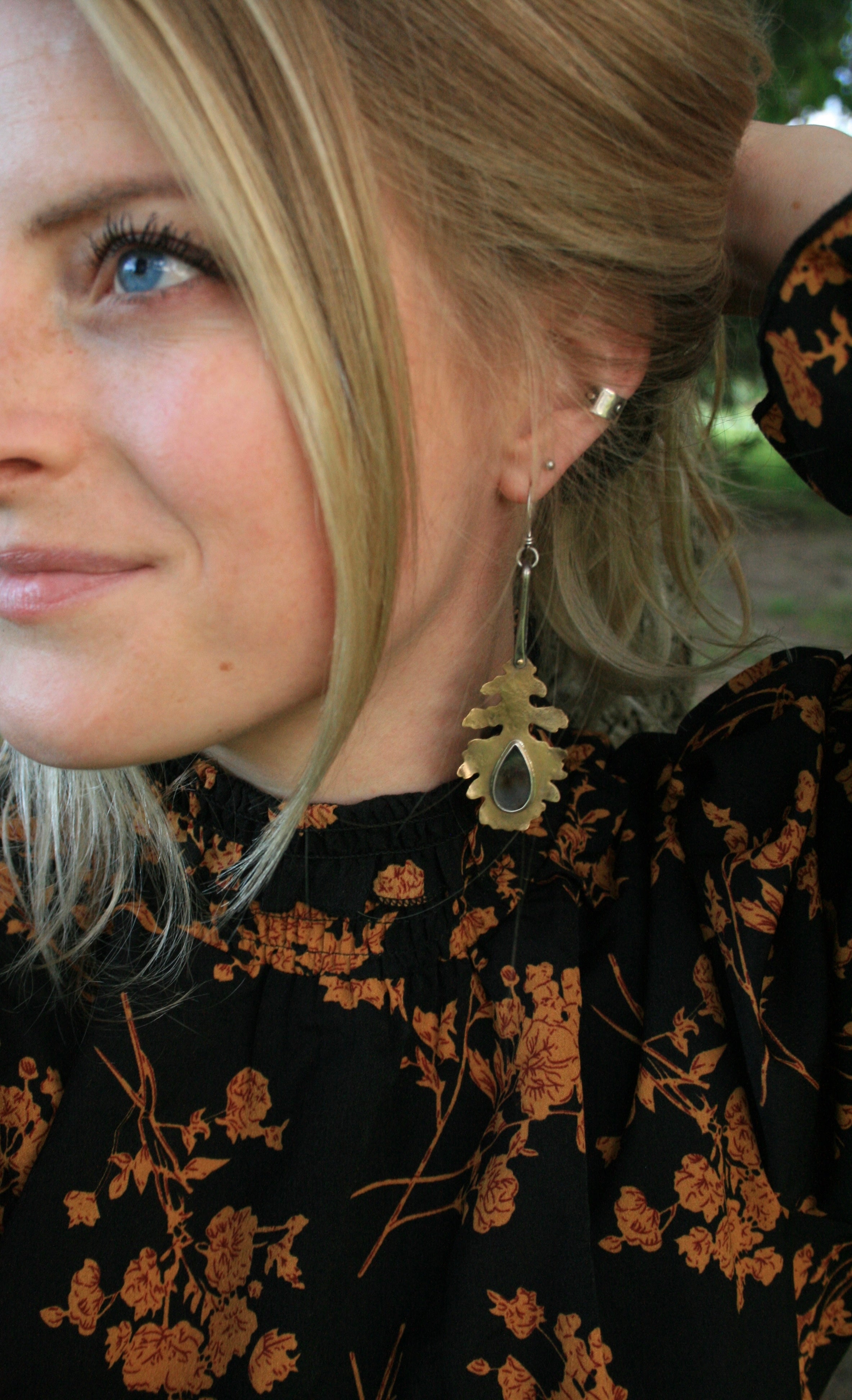 Bur Oak + Dendritic Agate Earrings