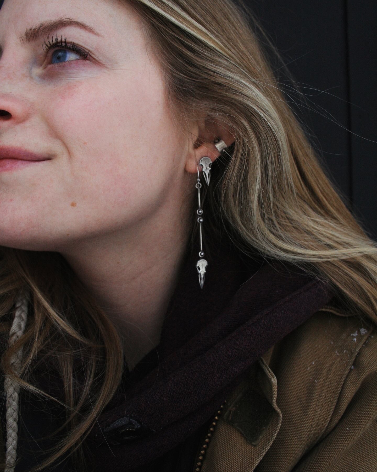 Long Raven Skull Dangles