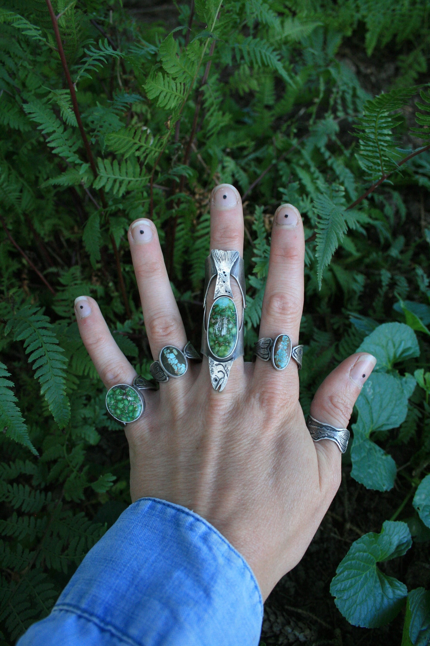 Men & Women’s Turquoise Fish Fossil Rings