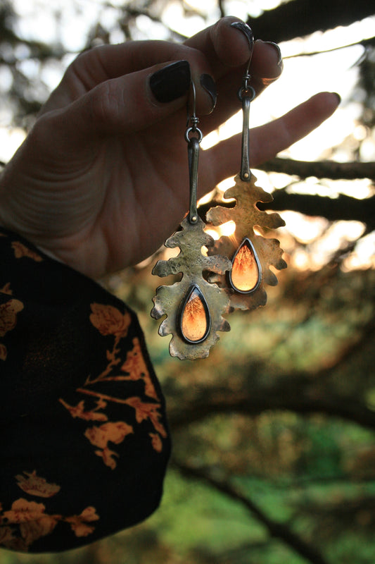 Bur Oak + Dendritic Agate Earrings