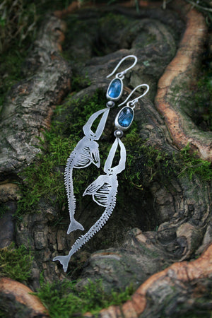 Kyanite + Whale Skeleton Earrings