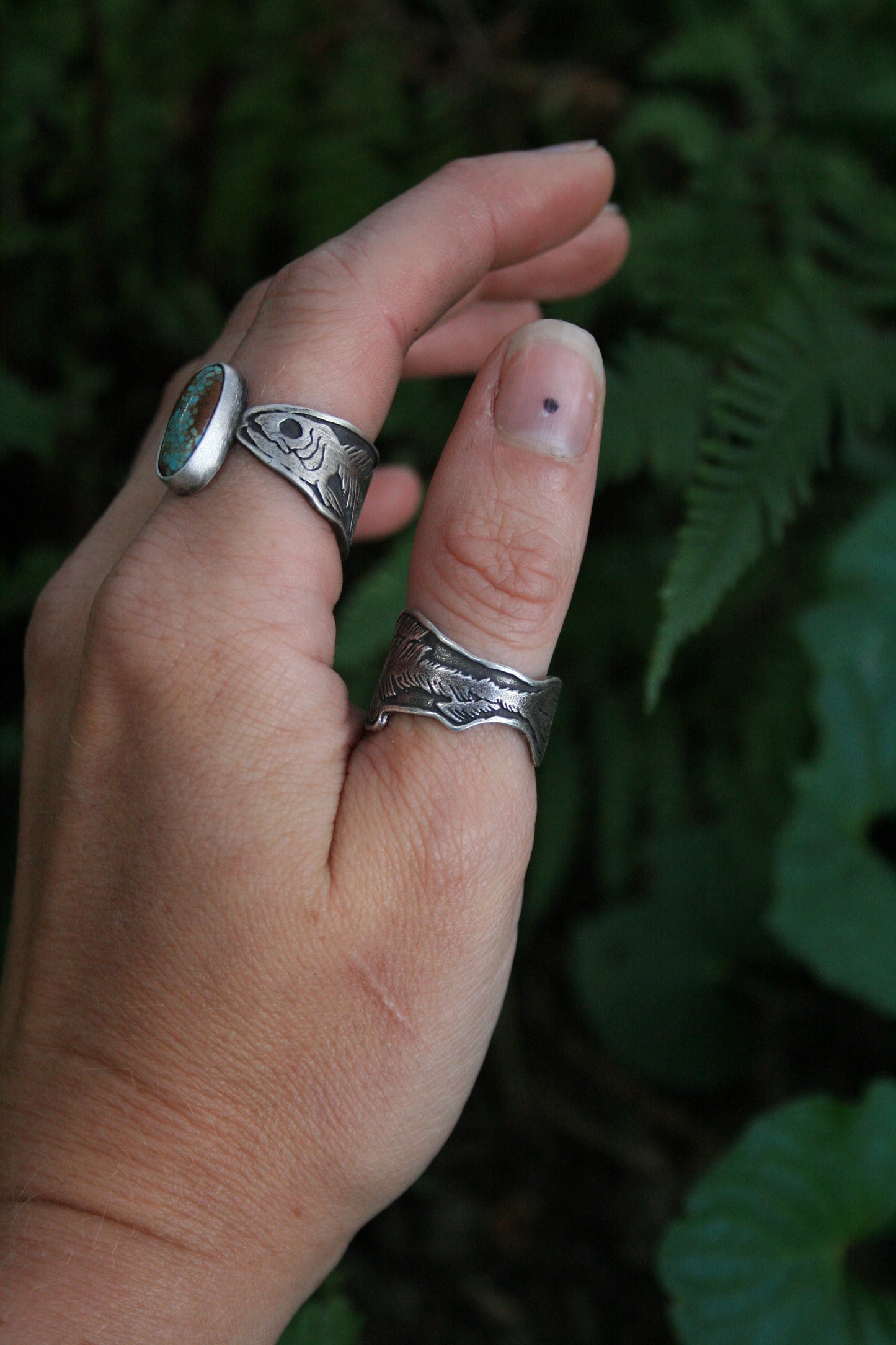 Men & Women’s Turquoise Fish Fossil Rings