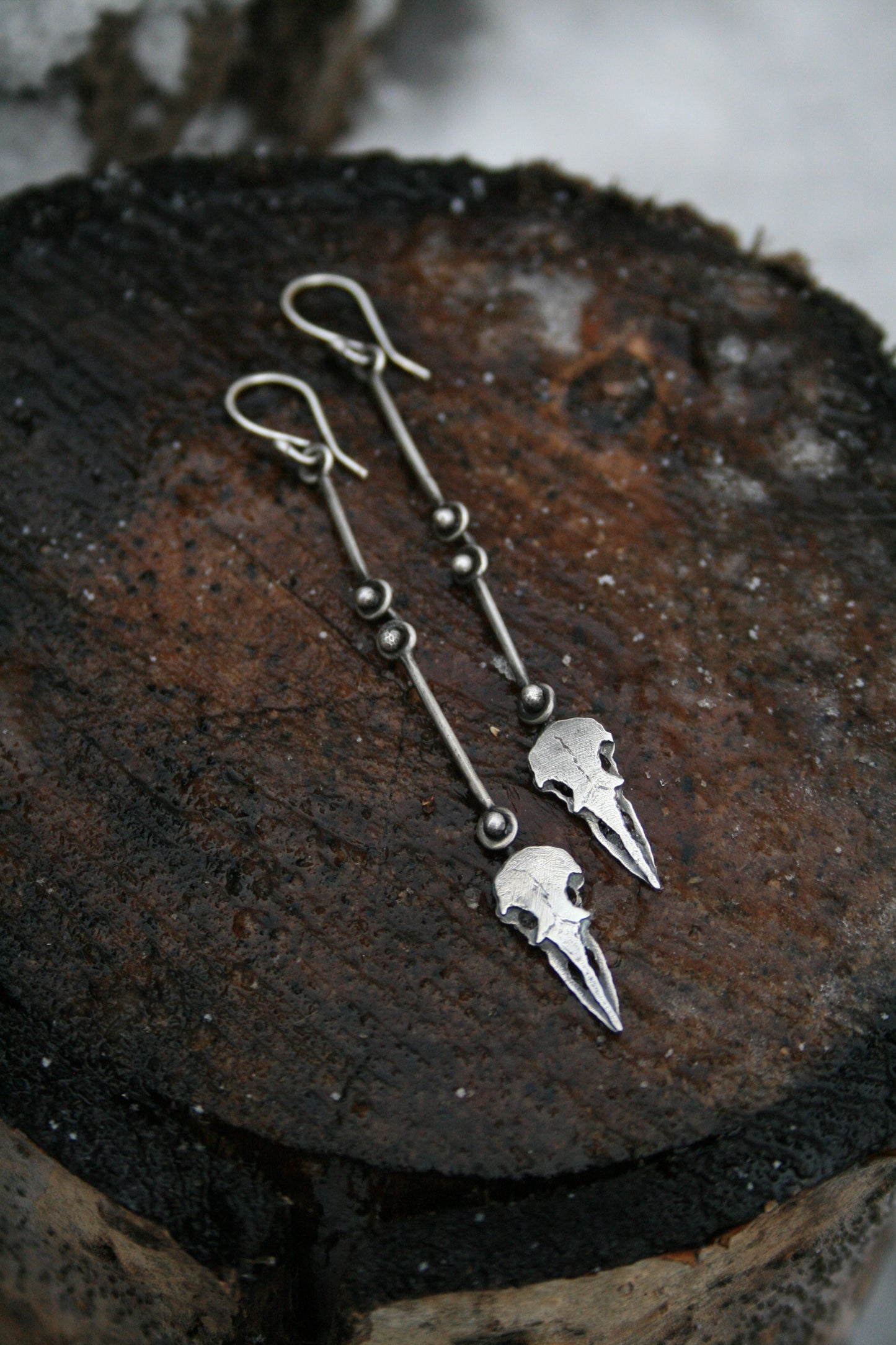 Long Raven Skull Dangles