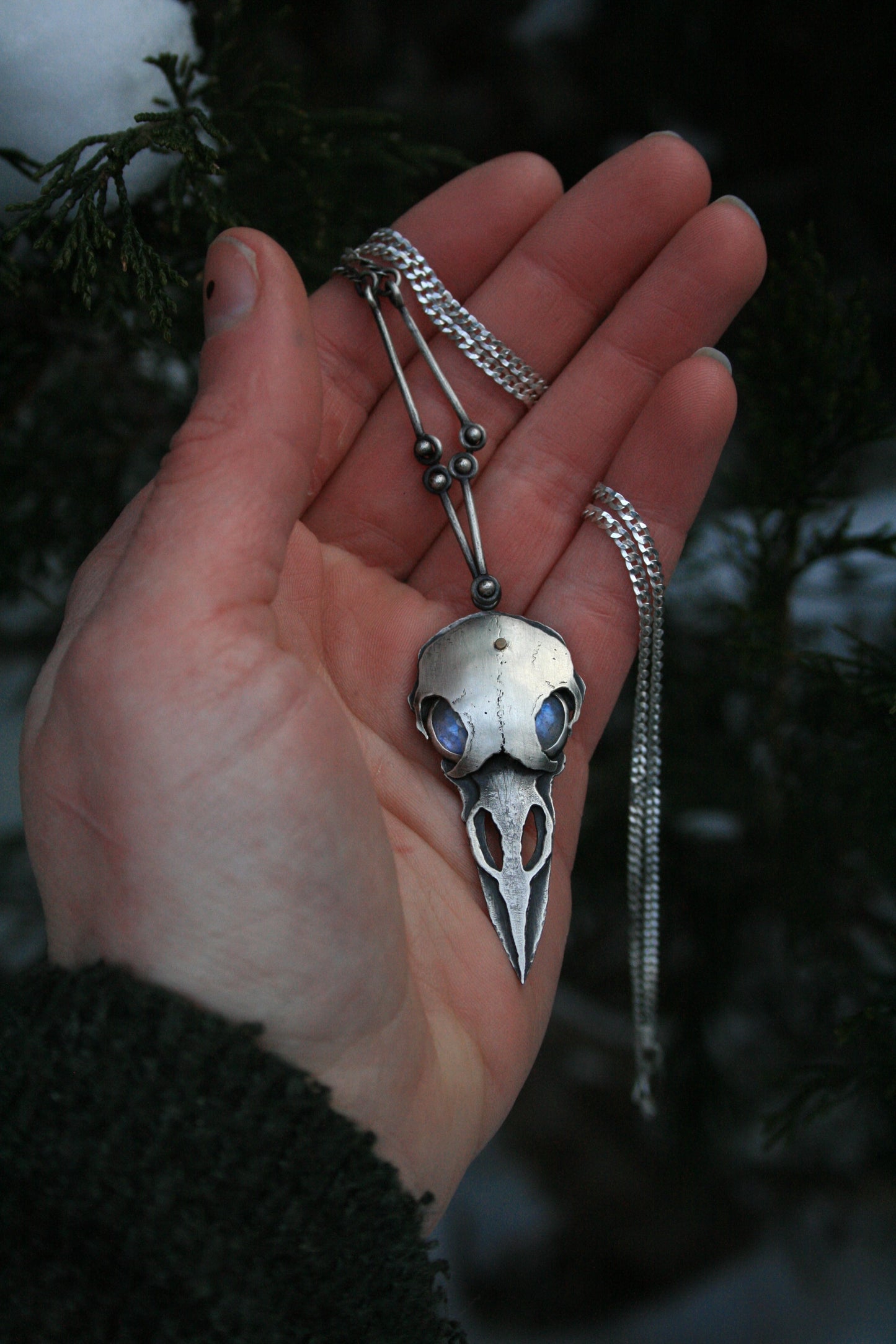 Moonstone Raven Necklace