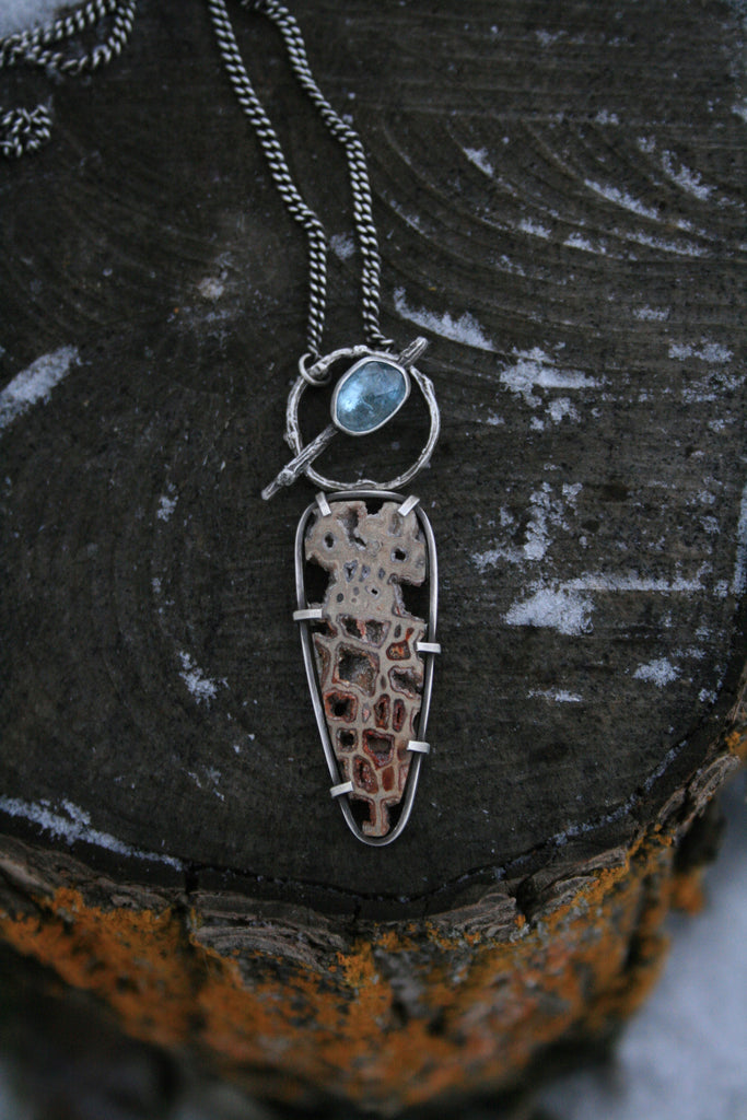 Petrified Wood + Aquamarine Necklace