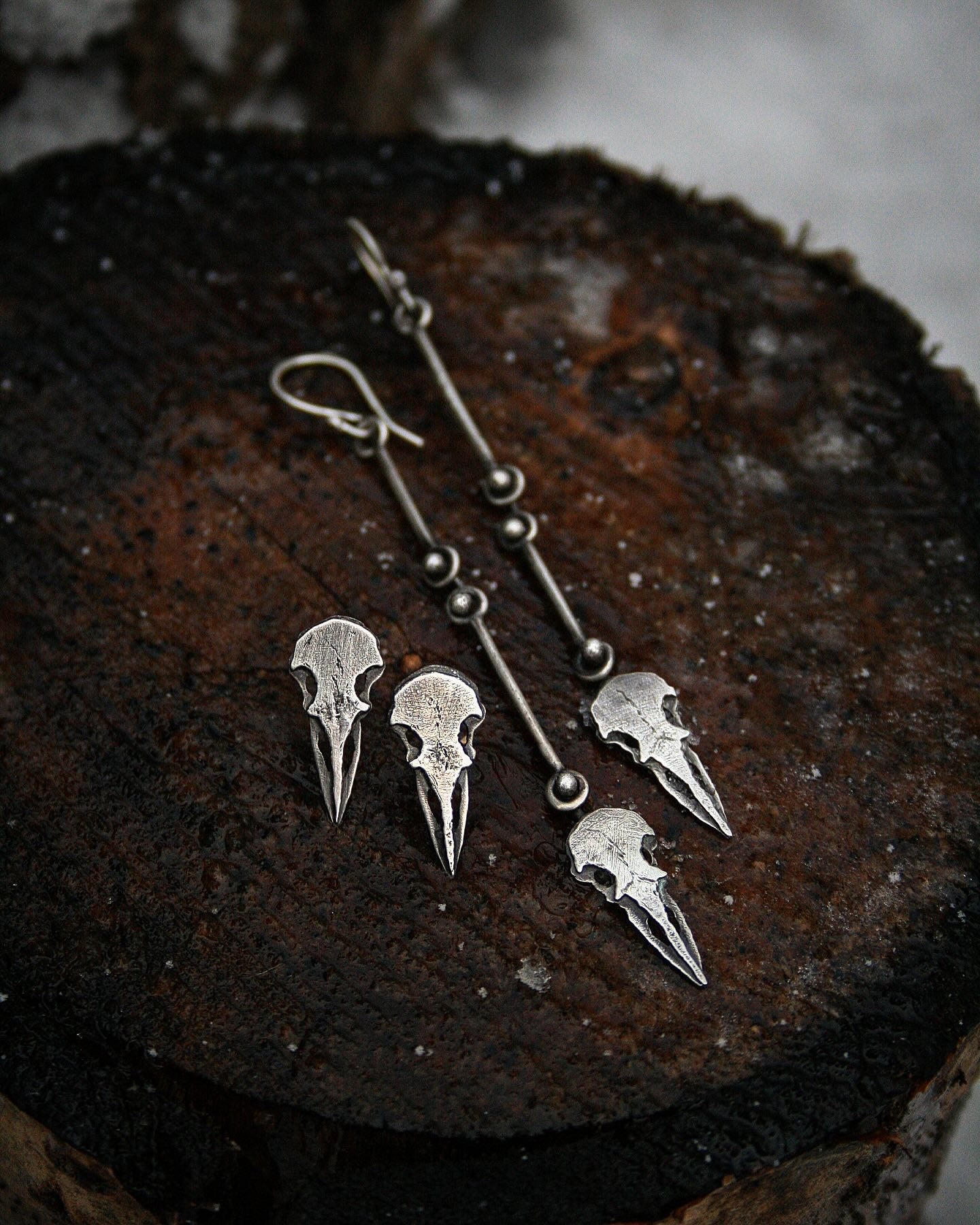 Raven Skull Studs // MADE TO ORDER