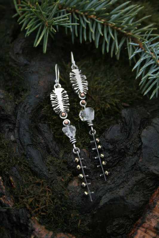 Pinecone + Herkimer Diamond Earrings