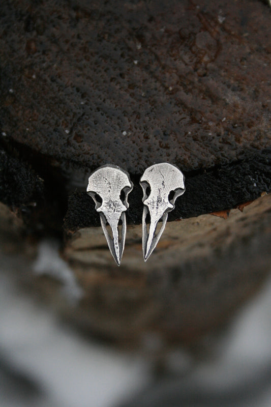 Raven Skull Studs // MADE TO ORDER