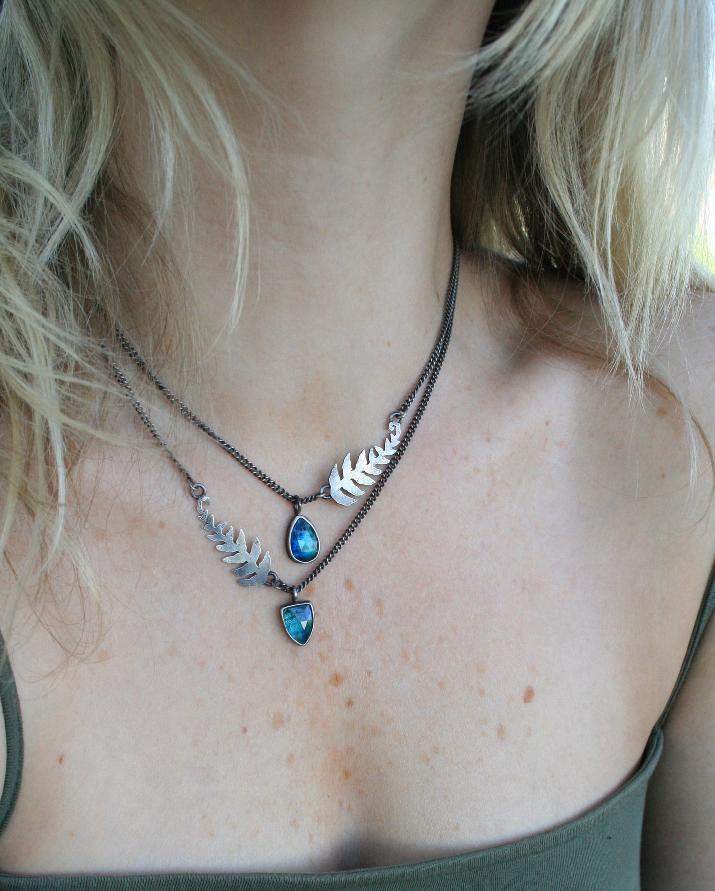 Kyanite + Unfurling Fern Necklaces