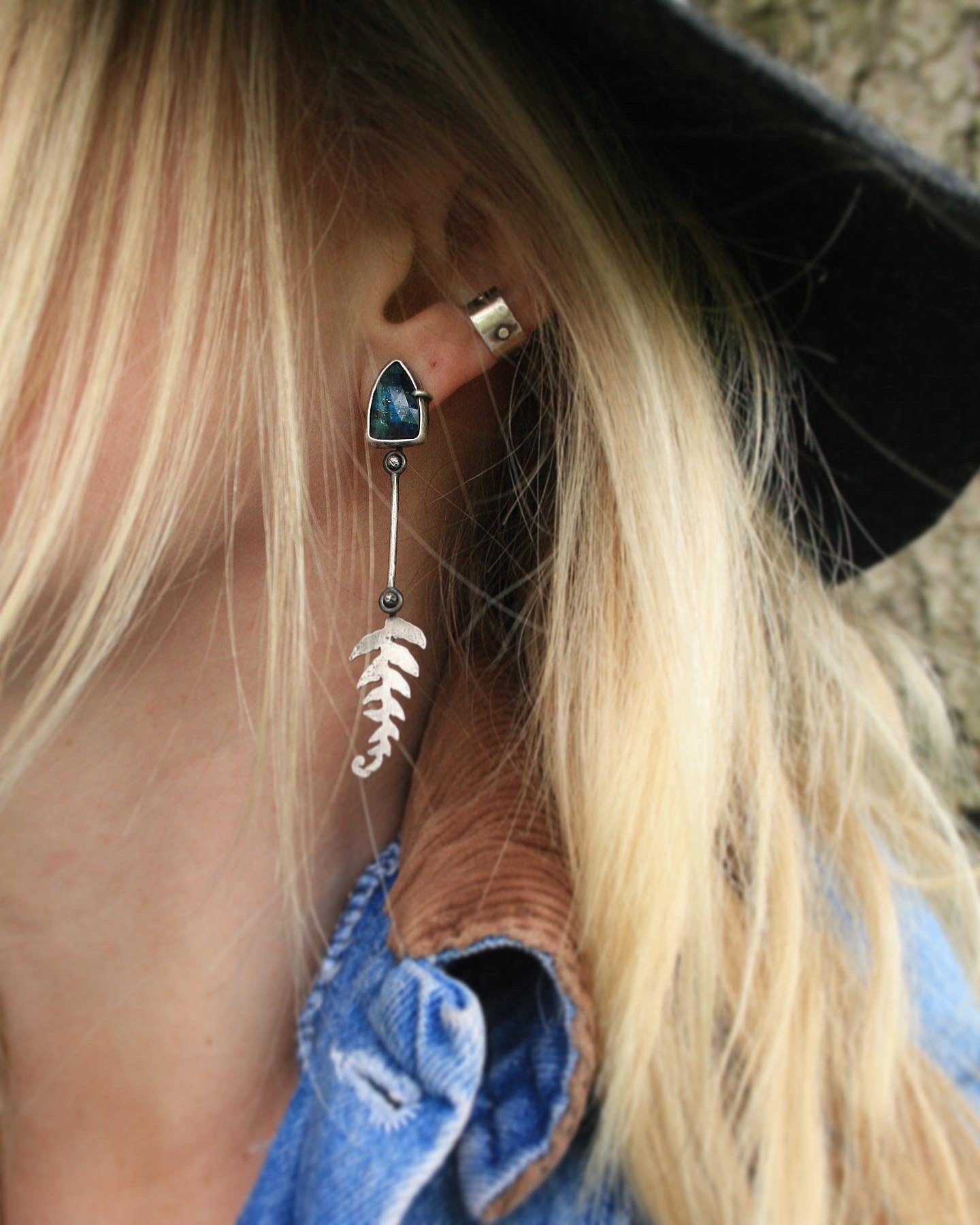 Kyanite + Fern Earrings