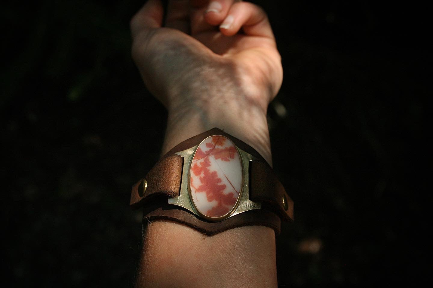 Dendritic Agate + Leather Bracelet