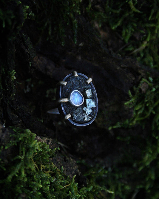Pyrite + Moonstone Ring // 6.25-6.5